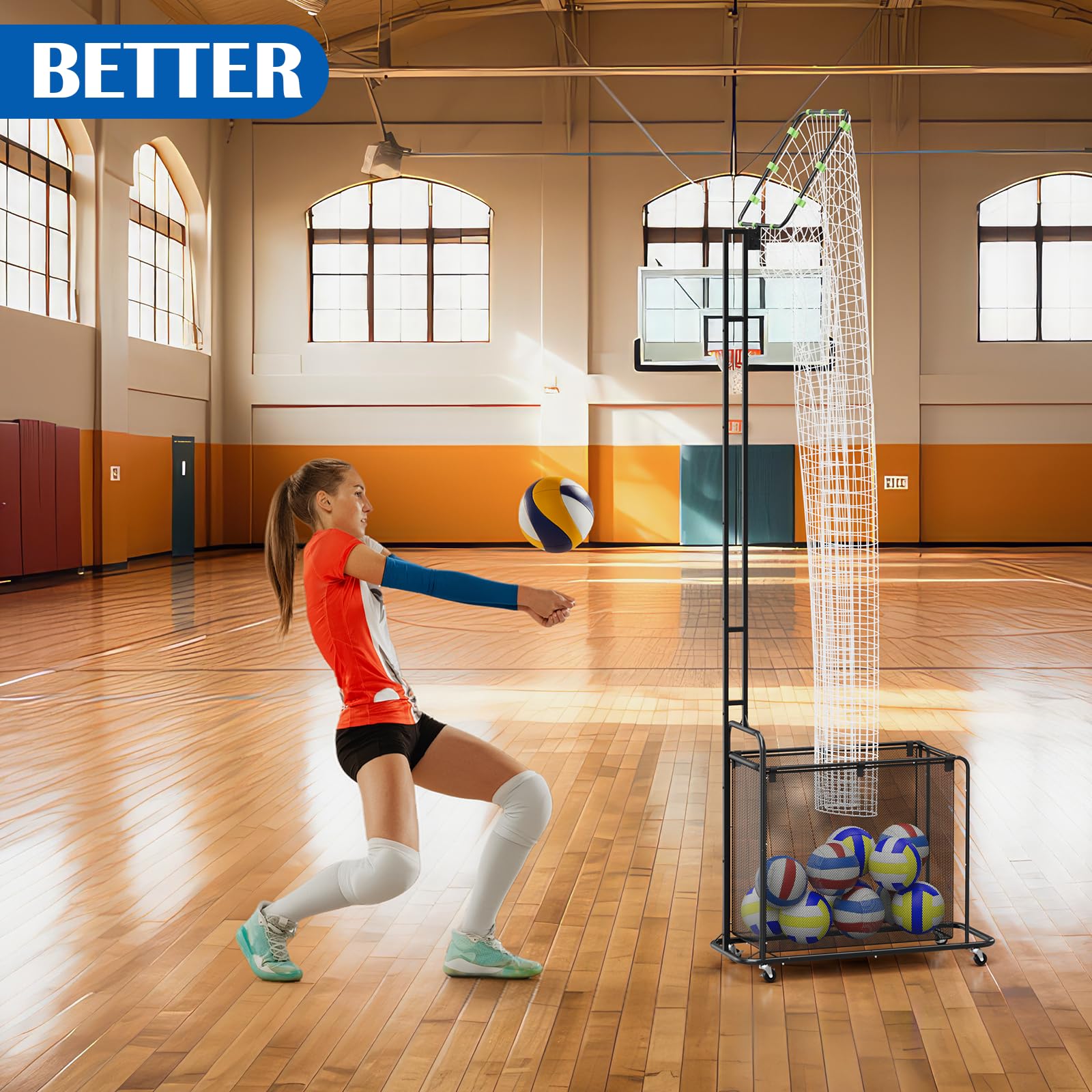 Filet d'Entraînement de Passeur Volley-Ball avec Roues – Système Réglable en Hauteur (1,75m-2,85m) et Angle
