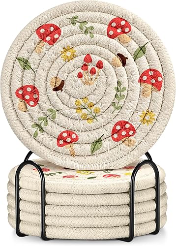 Juego de 6 posavasos absorbentes para bebidas, mesa de café, hogar, oficina, escritorio, decoración de tela de algodón tejido suave, tela trenzada,