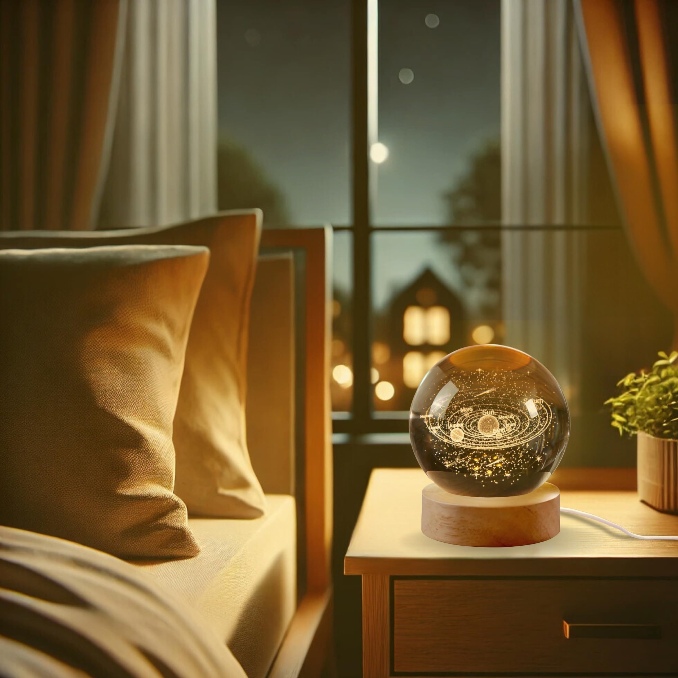 Nexify Fusion 3D Star Galaxy Crystal Ball Night Light with Wooden Base, Table Lamp 2