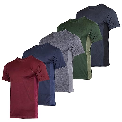 Real Essentials 5 Pack: Men’s Short Sleeve Dry Fit Active Crew Neck T Shirt - Athletic Running Gym Workout Tee Tops