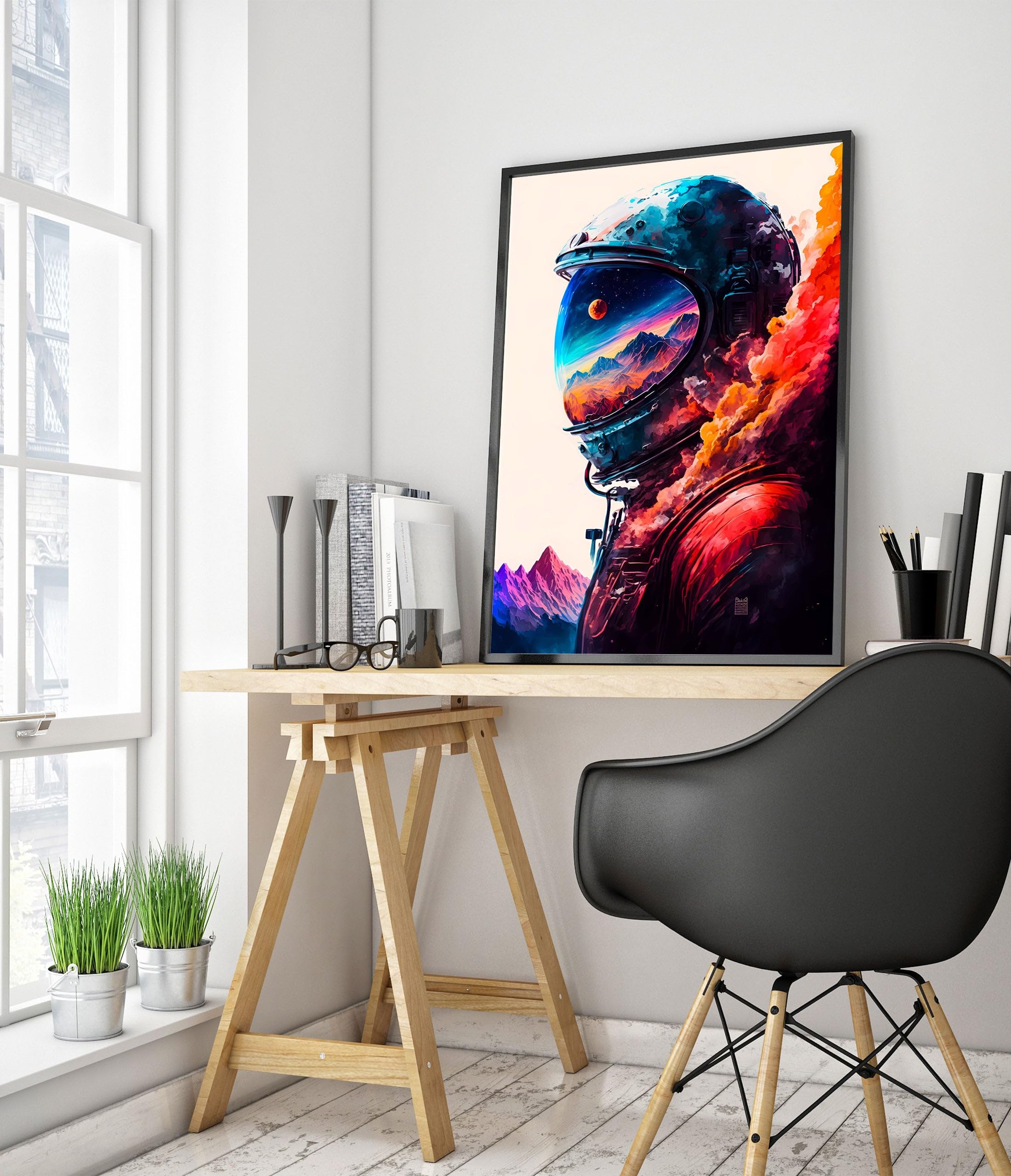 Lone Astronaut Space Poster, Colourful Abstract Astronomy Wall Art Home Decor, Astronaut Planets Print, Archival Matte - Image 2