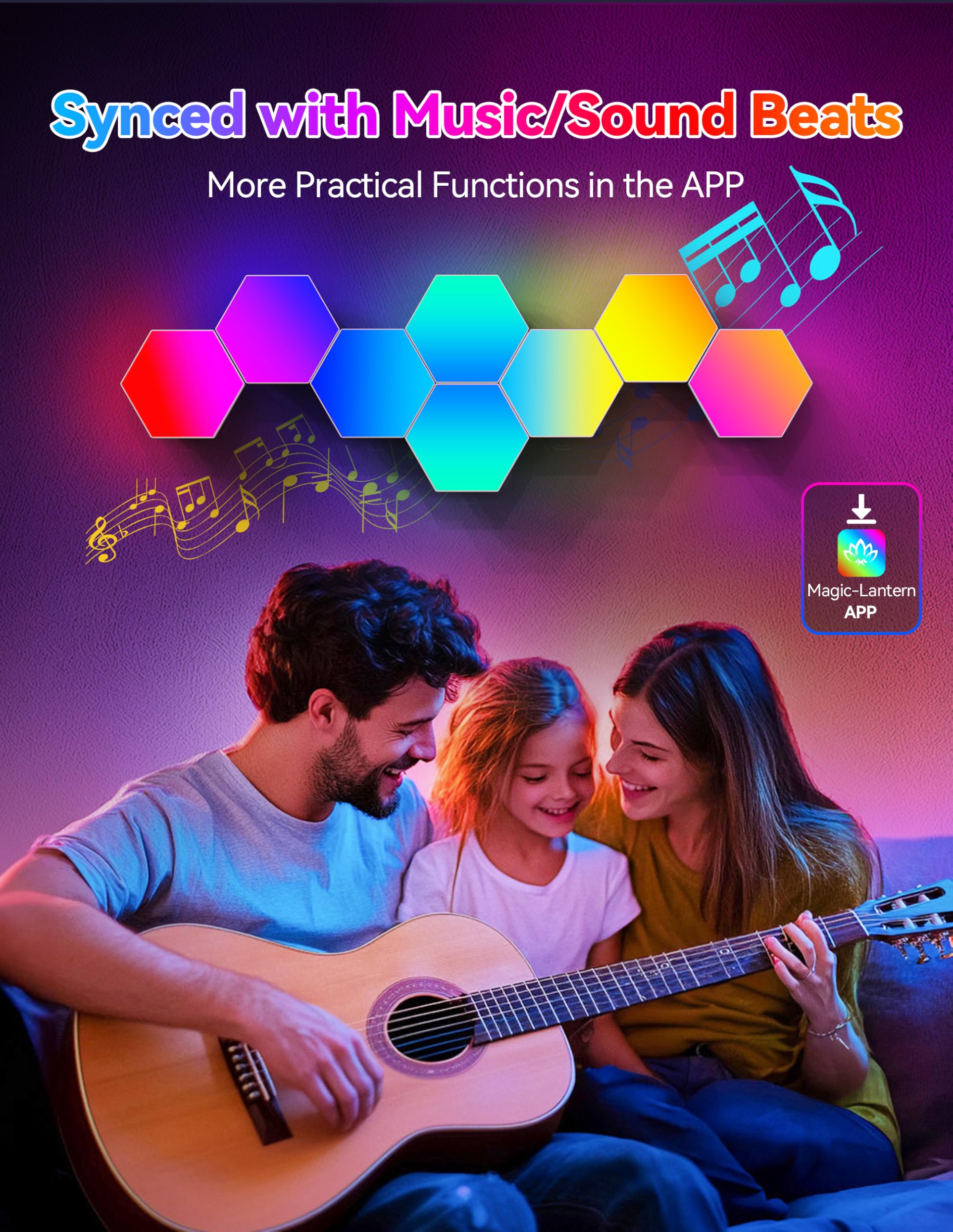 TECKNET Hexagon Light Panel - 8 Pack Smart APP RGB Hexagon LED Lights Wall Lights with Remote Control & Music Sync for Halloween Decor, Gaming Decor