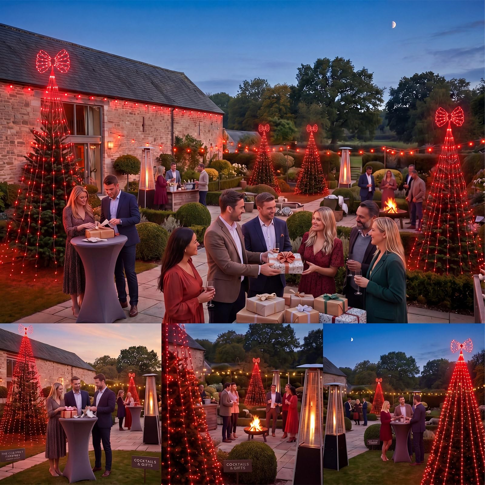 Gerrii 3,4 m 290 LED di Natale cascata luci di Natale fiocco rosso Xams albero decorazioni esterne spina in impermeabile cascata luce per albero giardino patio cortile decorazione festa