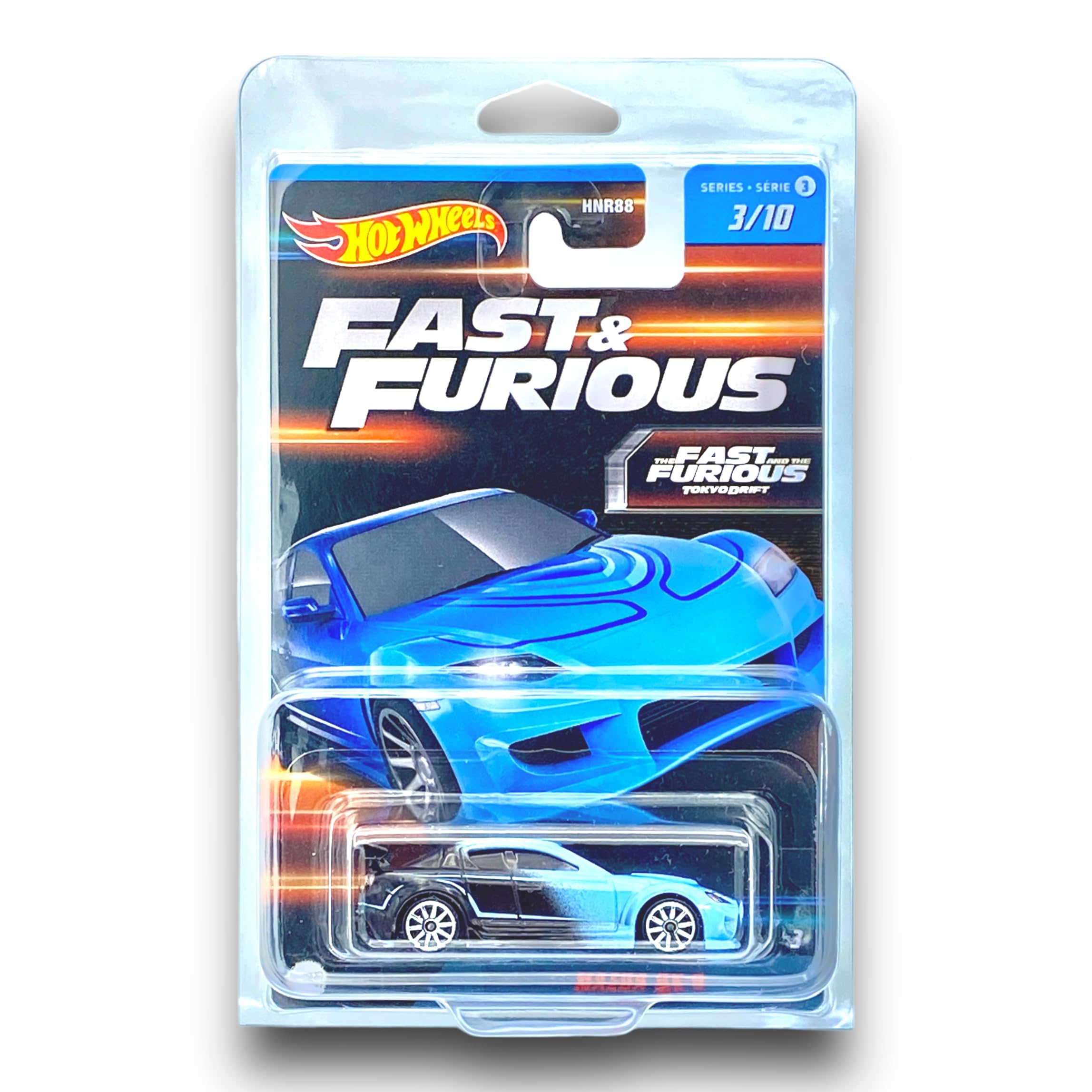 Hot WheelsMazda RX-8 (Blue & Black) 3/10 Fast & Furious - Series 3-2023 - (Premium Long Card) - COMES IN A KLAS CAR KEEPER PROTECTIVE COLLECTORS CASE - HNT13