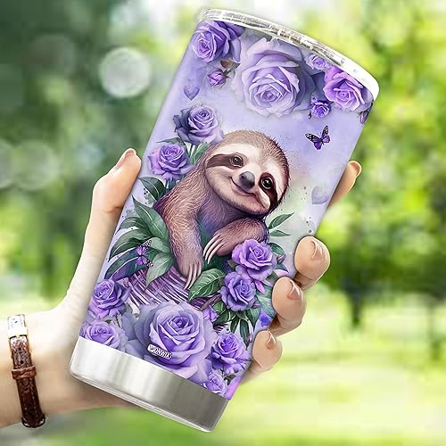 Miniatura 3 de WONWIX Vaso de acero inoxidable aislado con temática de perezoso, regalo ideal para mujeres, niñas, esposa, hija, taza de café de 20 onzas, botella