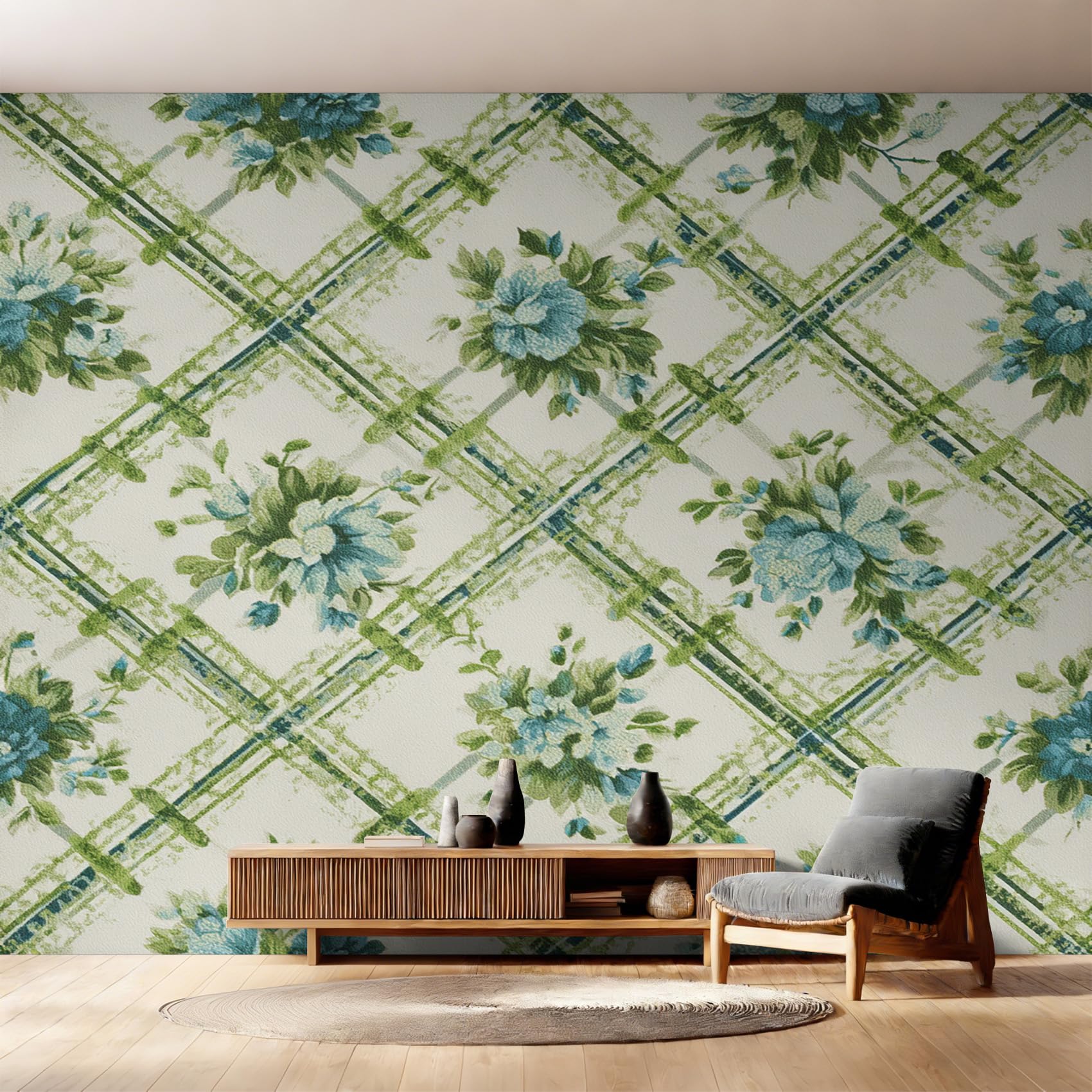 Papier peint fleur champêtre pour rénover un mur abîmé et embellir la chambre
