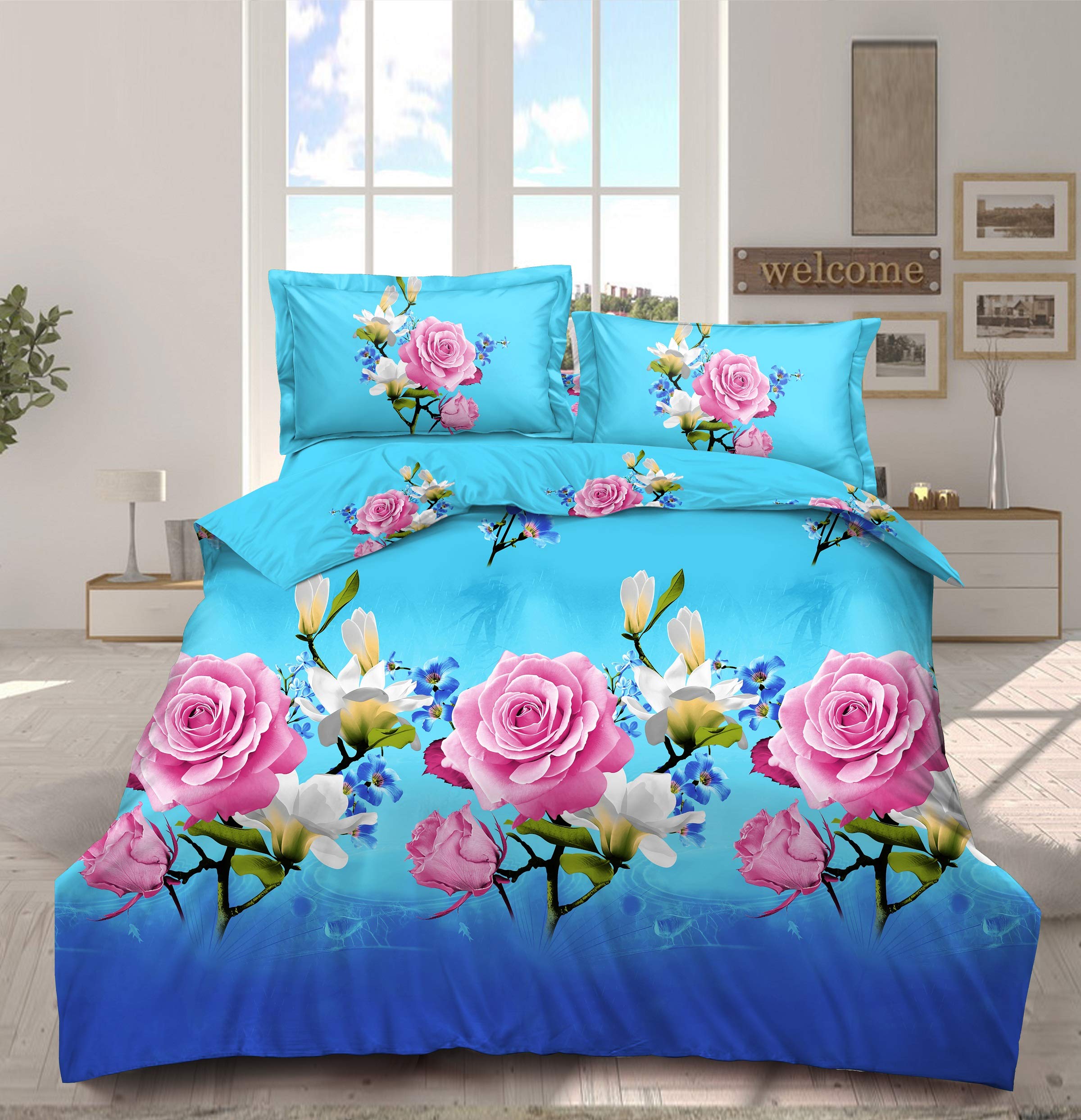 Thl 343 3D Design Printed 3 Piece Complete Bedding Set Duvet Quilt Cover Fitted Sheet Pillowcase (, Single)