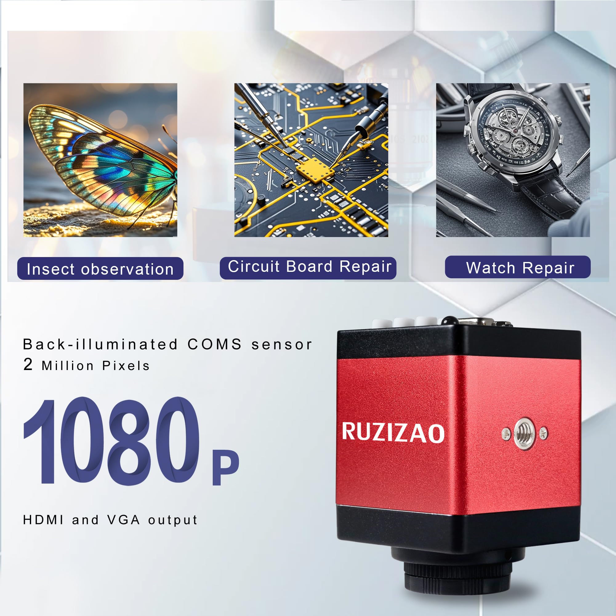 Microscope Numérique 13MP 1080P HDMI VGA 150X Zoom Caméra Industriel Objectif Monture C Support Pliable Éclairage Annulaire LED