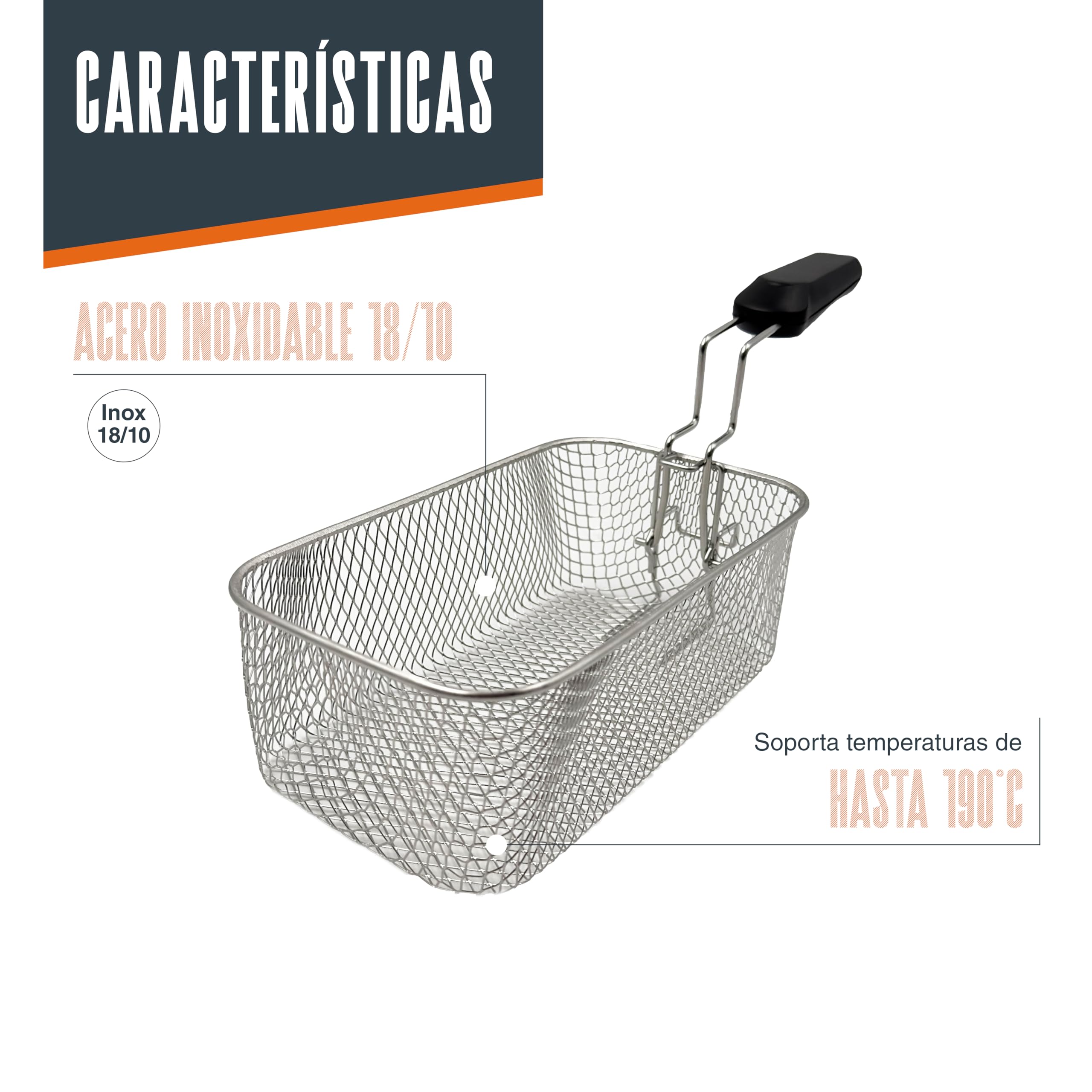 Lacor - R69135A - Cestillo para Freidora Ergo, Acero inoxidable 18/10, Compatible con Freidoras de 3,5-4 L, 23,5 x 14 x 8,5 cm, Uso Profesional, Durabilidad y Resistencia