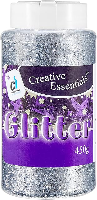 Creativity Inspired Extra Large Silver Glitter Bottle, 450g Shaker Bottle, Festive, Christmas, Stationary, Ideal for Hobbyists and Professional Crafters, Adults & Kids