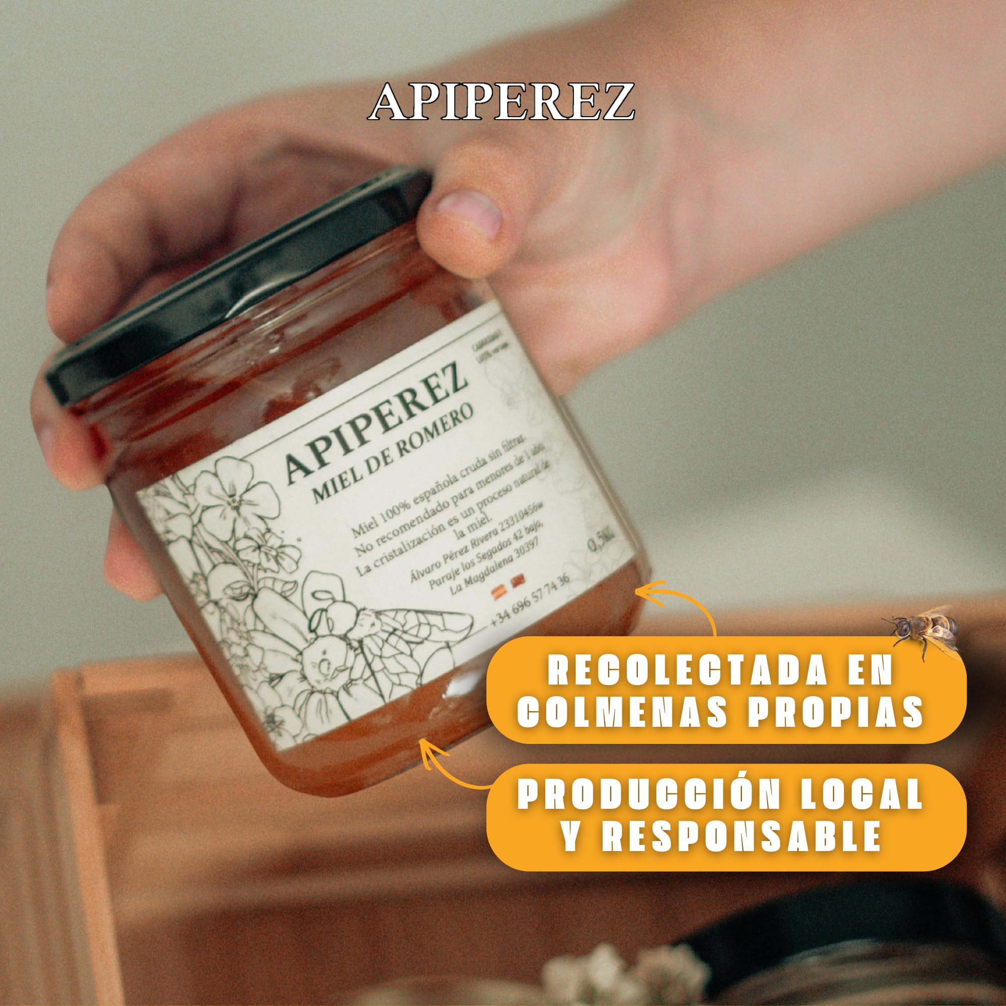 APIPEREZ Miel Cruda de Monte 1 kg – Miel Natural de Mielato, Antioxidante y Antimicrobiana – Sabor Intenso y Color Ámbar Oscuro