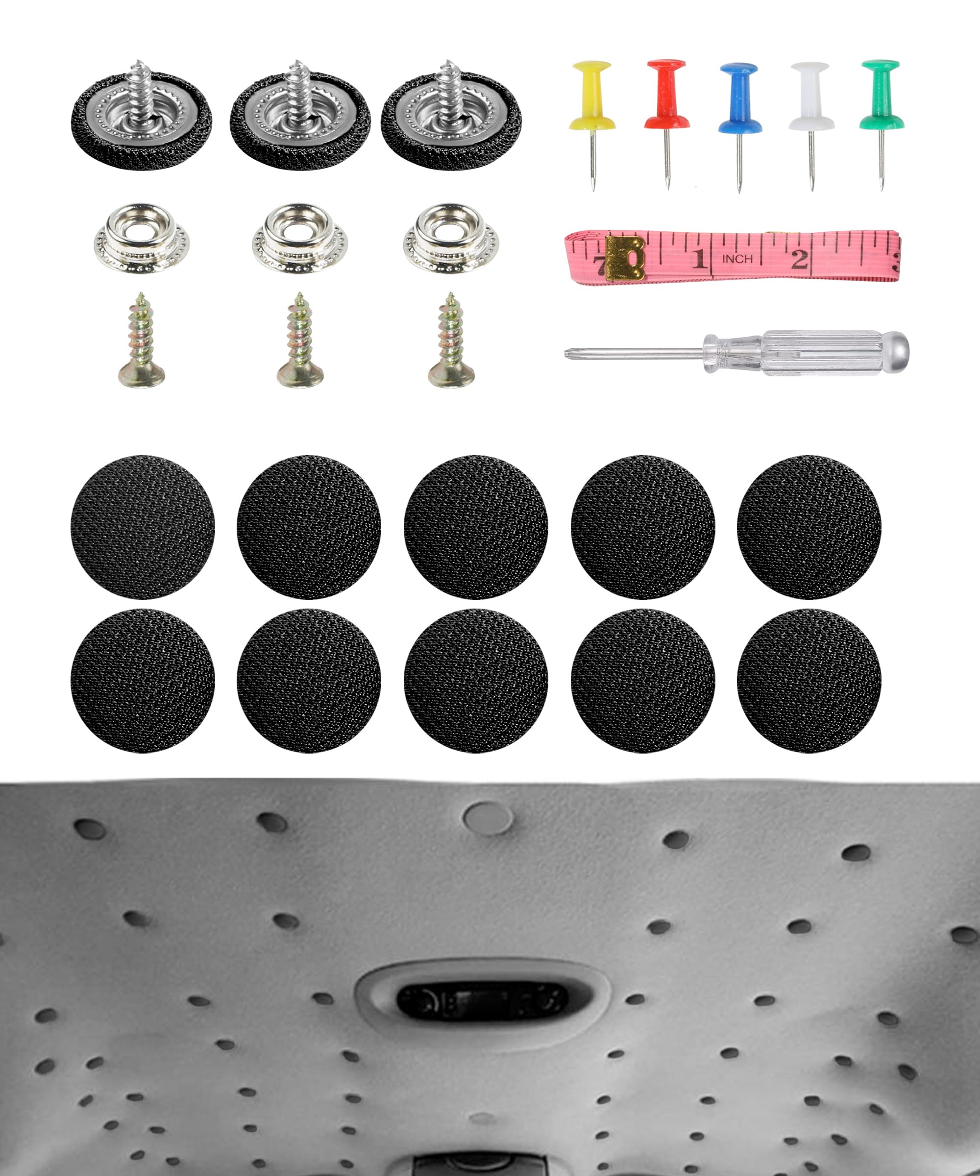 Kit Riparazione Cielo Auto 65PCS Fai Da Te Puntine Rivetti Nero
