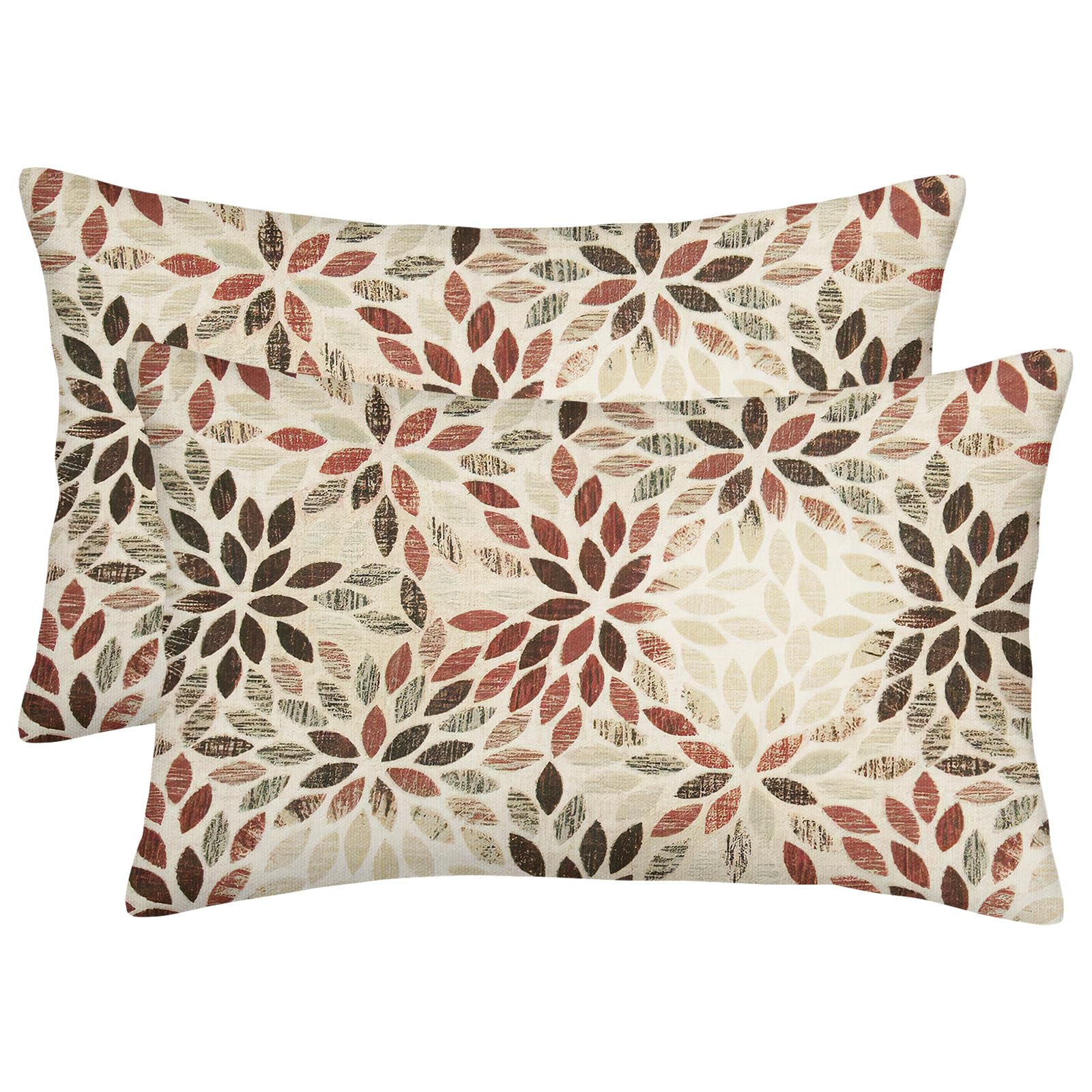 Burgundy Red Brown Pillow Covers 12x20 Inch Set of 2 Summer Rust Geometric Flower Outdoor Decorative Throw Pillows Farmhouse Dahlia Pillow Case Linen