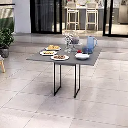 Mesa de Jantar Industrial Moderna, 90 x 90 cm, 4 Lugares, Pés em Aço Carbono, Preta (Cinza)