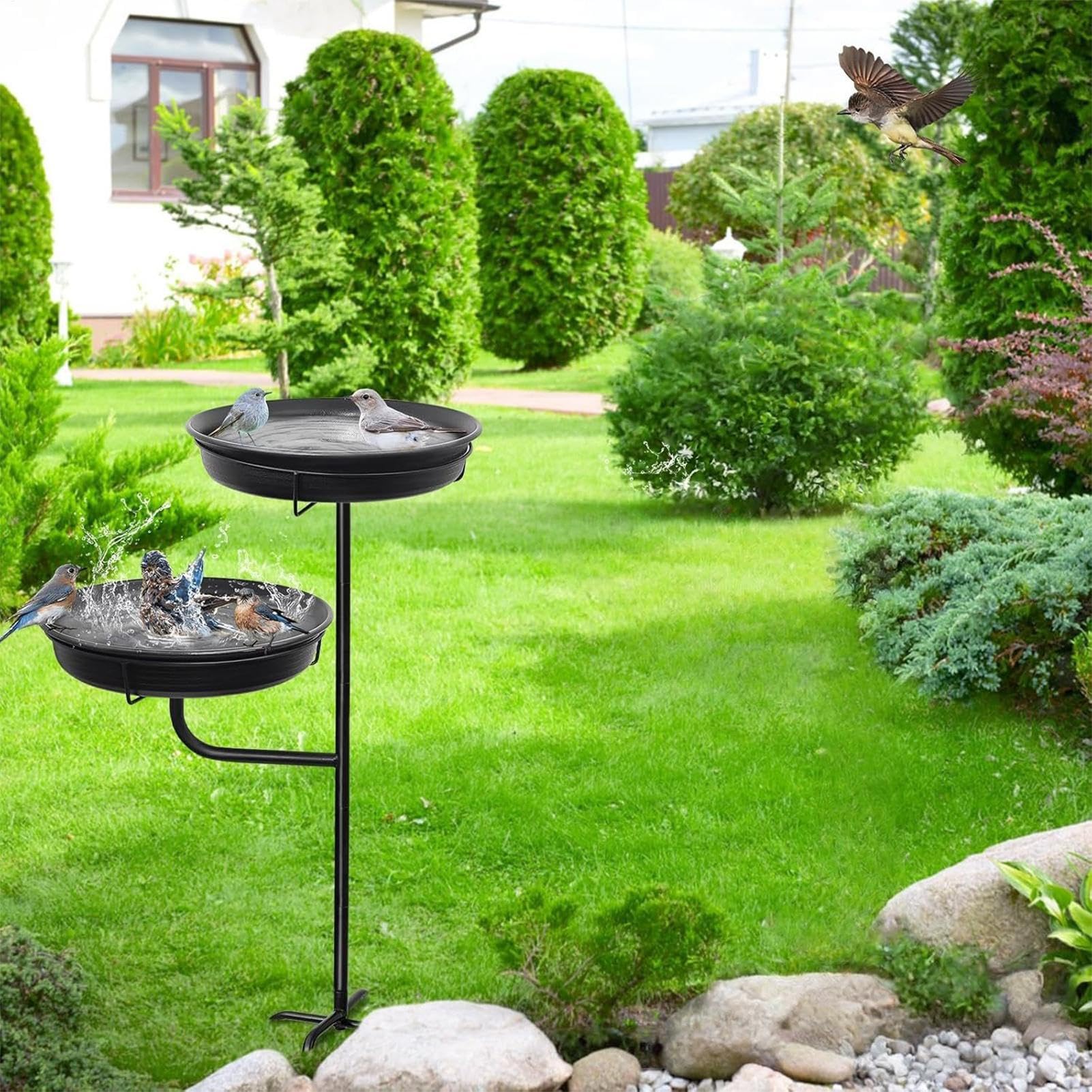 Bebedero para Pájaros Exterior De Pie para Aves | Bebedero para Aves de Pie con Base de 4 Púas para Jardín Patio Terraza Pabellón Césped Decoración Exterior Decoración Hogar