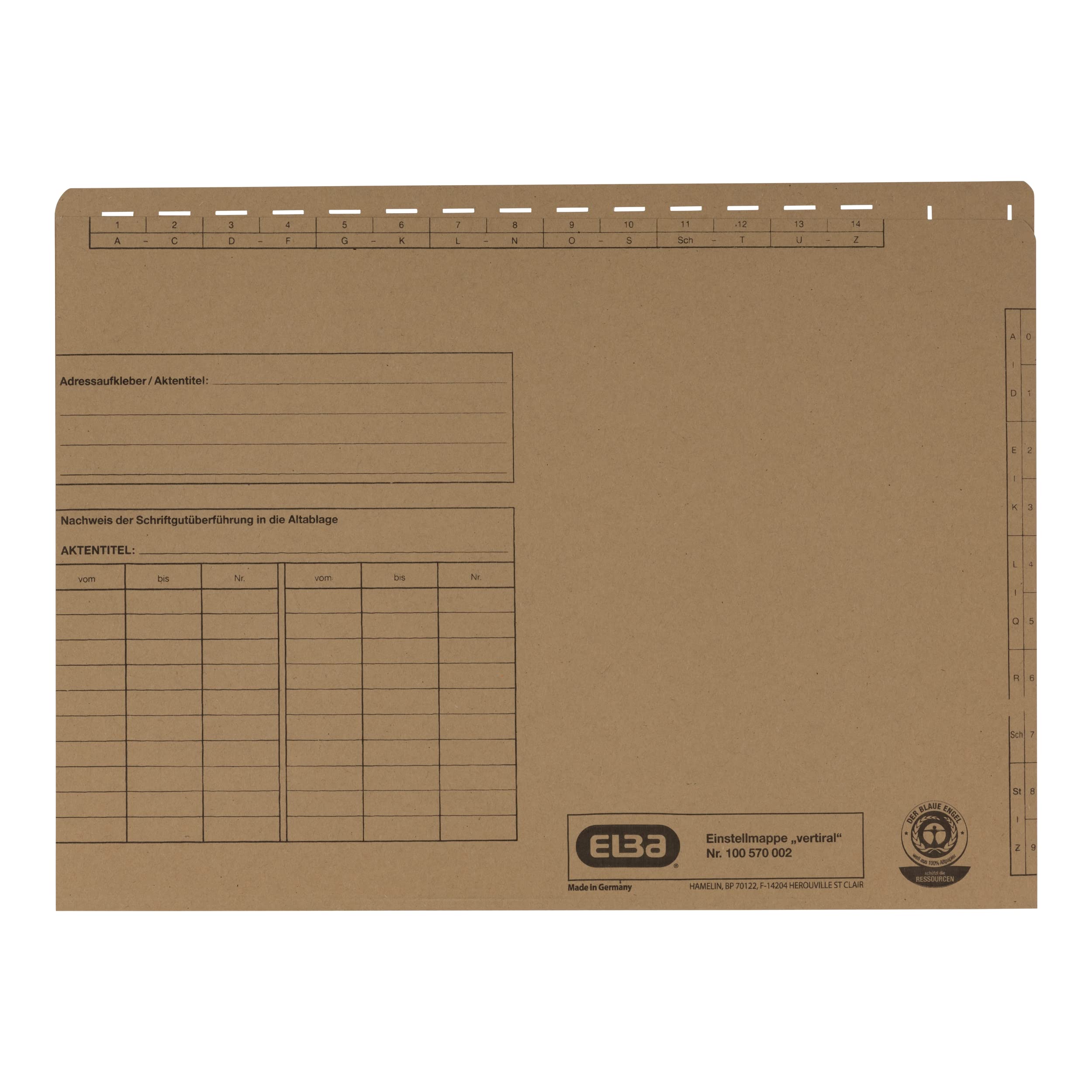 ELBA Einstellmappe, 100er Pack, Natronkarton, naturbraun
