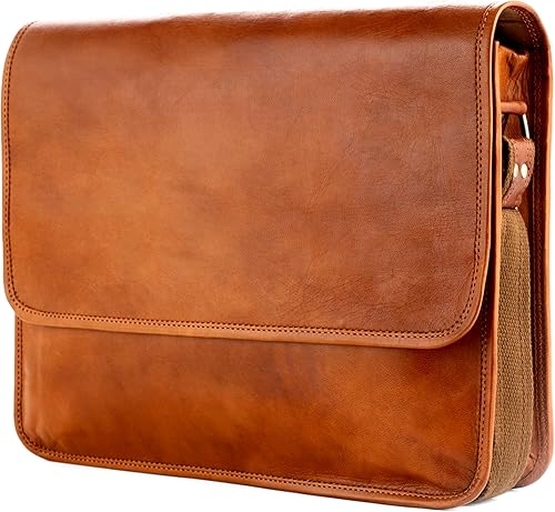 BERLINER BAGS Vintage Leather Messenger Bag Ghent, Maletín para hombres y mujeres - Marrón