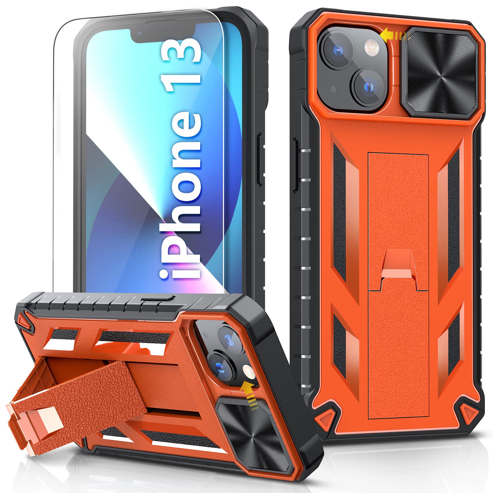 SOiOS for iPhone 13 iPhone14 Case with Stand: iPhone 13 iPhone14 Cover with Kickstand | Shockproof Military Grade Protective Cell Phone Case | TPU Durable Rugged Bumper Textured Matte Hybrid Design