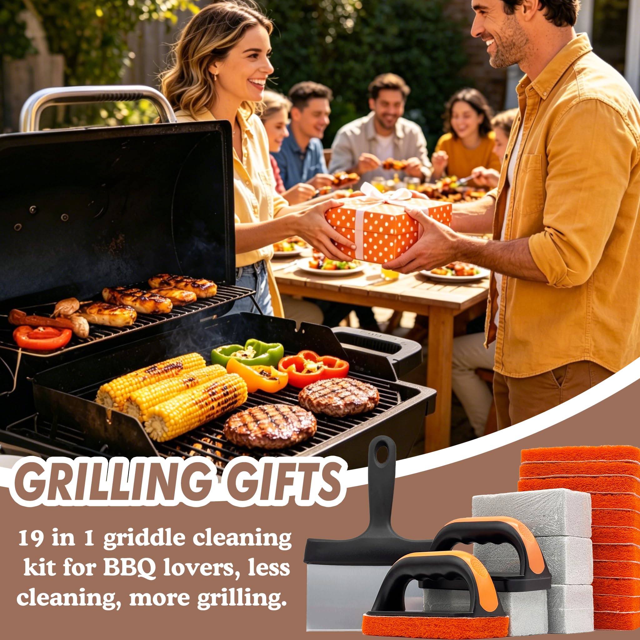 19-in-1 Grill-Reinigungsset für Blackstone-Zubehör, flache Grill-Reinigungsset mit Grillschaber, 4 Grillsteinen, Grillbürste, leicht zu entfernender Fleck – 5060