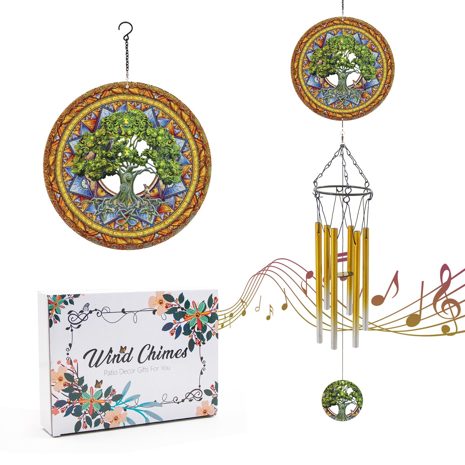 Windspiel mit Baum des Lebens Wind Spinner, Geschenke für Männer, Frauen, Ruhestand, Lehrer, Eltern - Outdoor Hanging Decor Clearance für Garten, Terrasse, Hinterhof oder Veranda