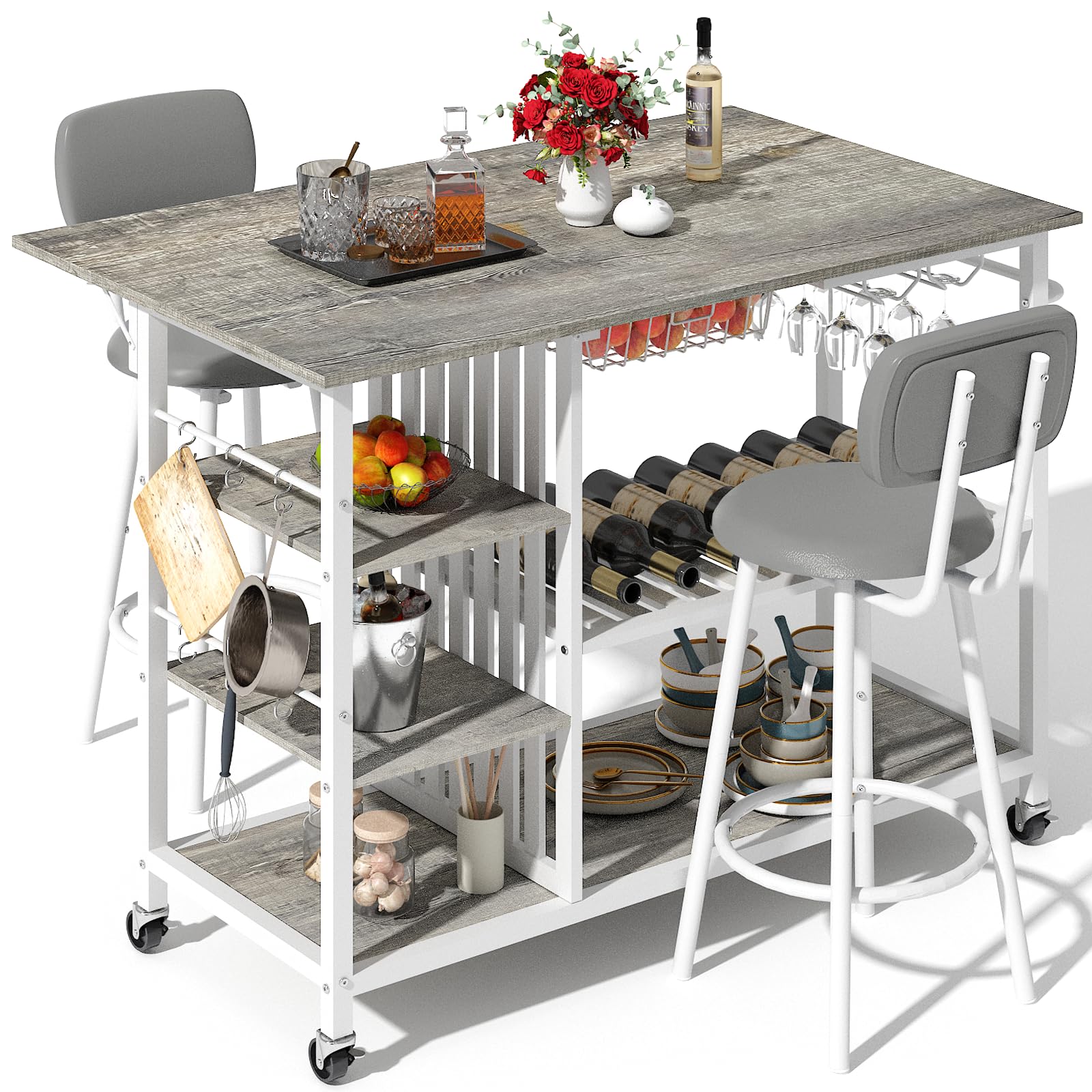 Amazon.com - Recaceik Kitchen Island with Storage & Seating, Small ...