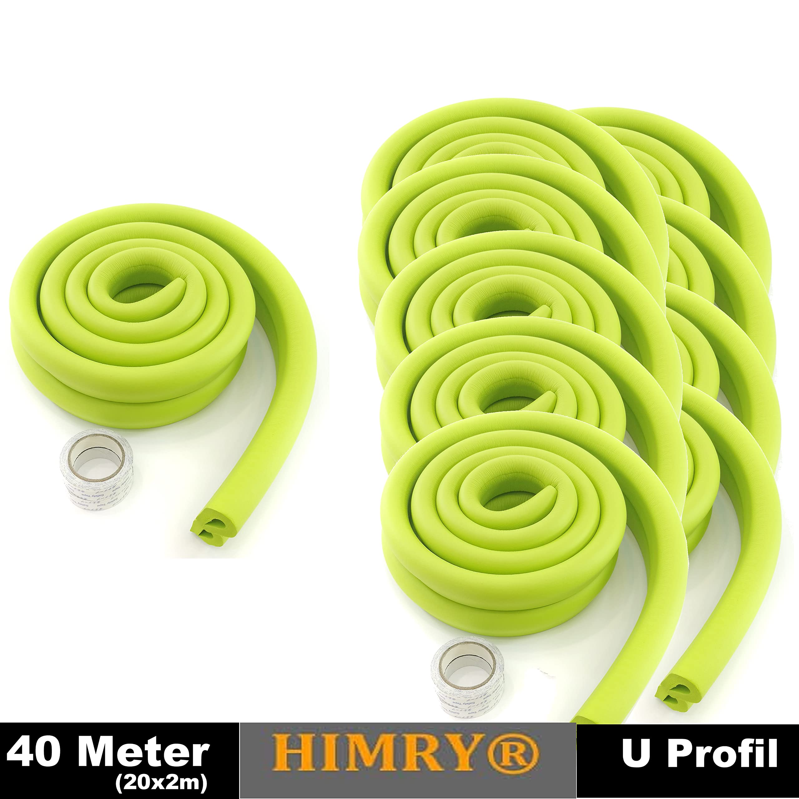 40 Metros Protector Borde Forma de U, Espuma para Borde de Mesa de Vidrio, Anticolisión Tira para Bebés y niños, Protectores para Bordes, Extra DENSOS. 20x2M, Verde KXD7003 Green