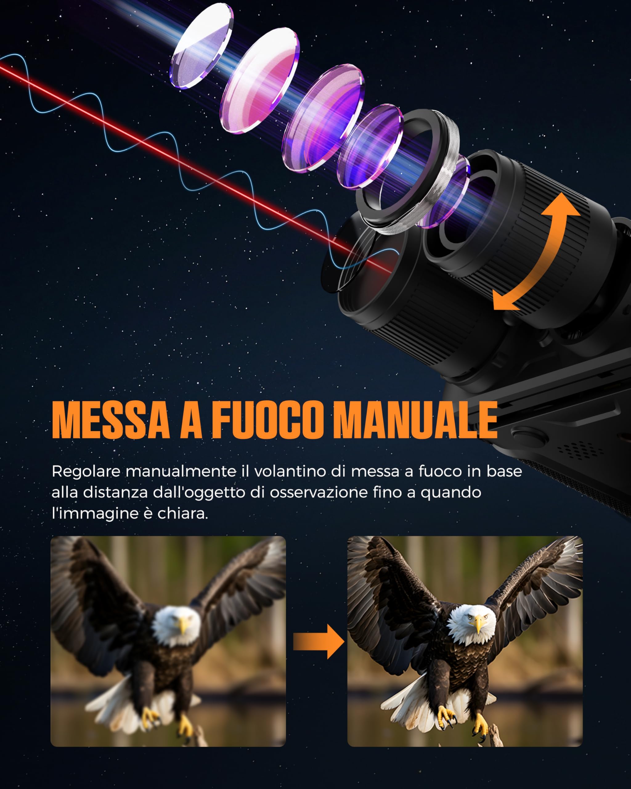 Visore Notturno CIGMAN 4K - Binocolo Con Portata 600m, Zoom 5x, Foto 58MP, Ricaricabile, Per Caccia E Birdwatching - Foto 6