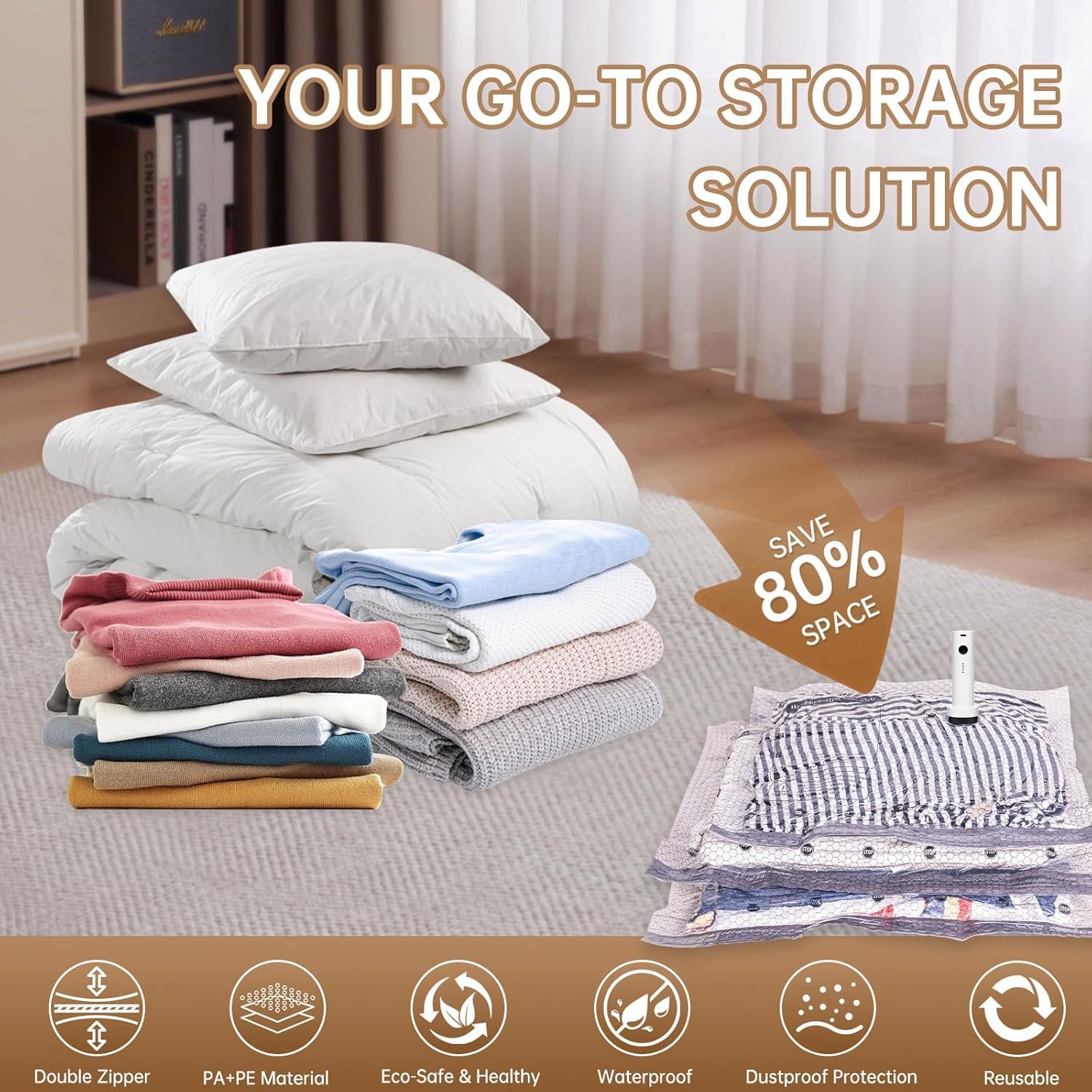 Sacchetti sottovuoto da viaggio per abbigliamento con pompa elettrica ricaricabile, sacchetti salvaspazio portatili per viaggi e casa, chiusura sottovuoto per vestiti, coperte, stoccaggio stagionale