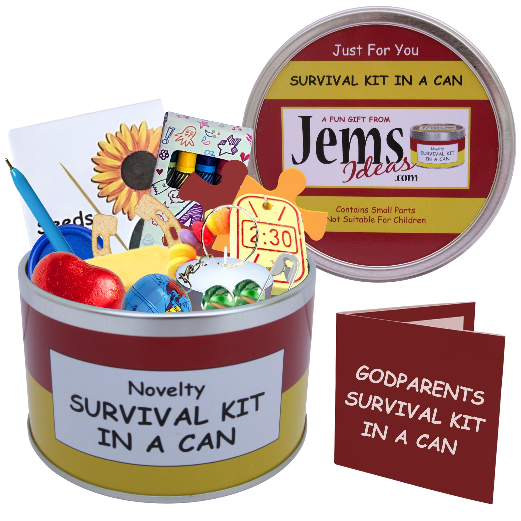 Survival Kit In A Can Godparents Thank You Gift Set for Godmother & Godfather – Unique Keepsake for Baptism, Naming Day, Christening, Christmas or Birthday – Novelty Present (Red/Yellow)