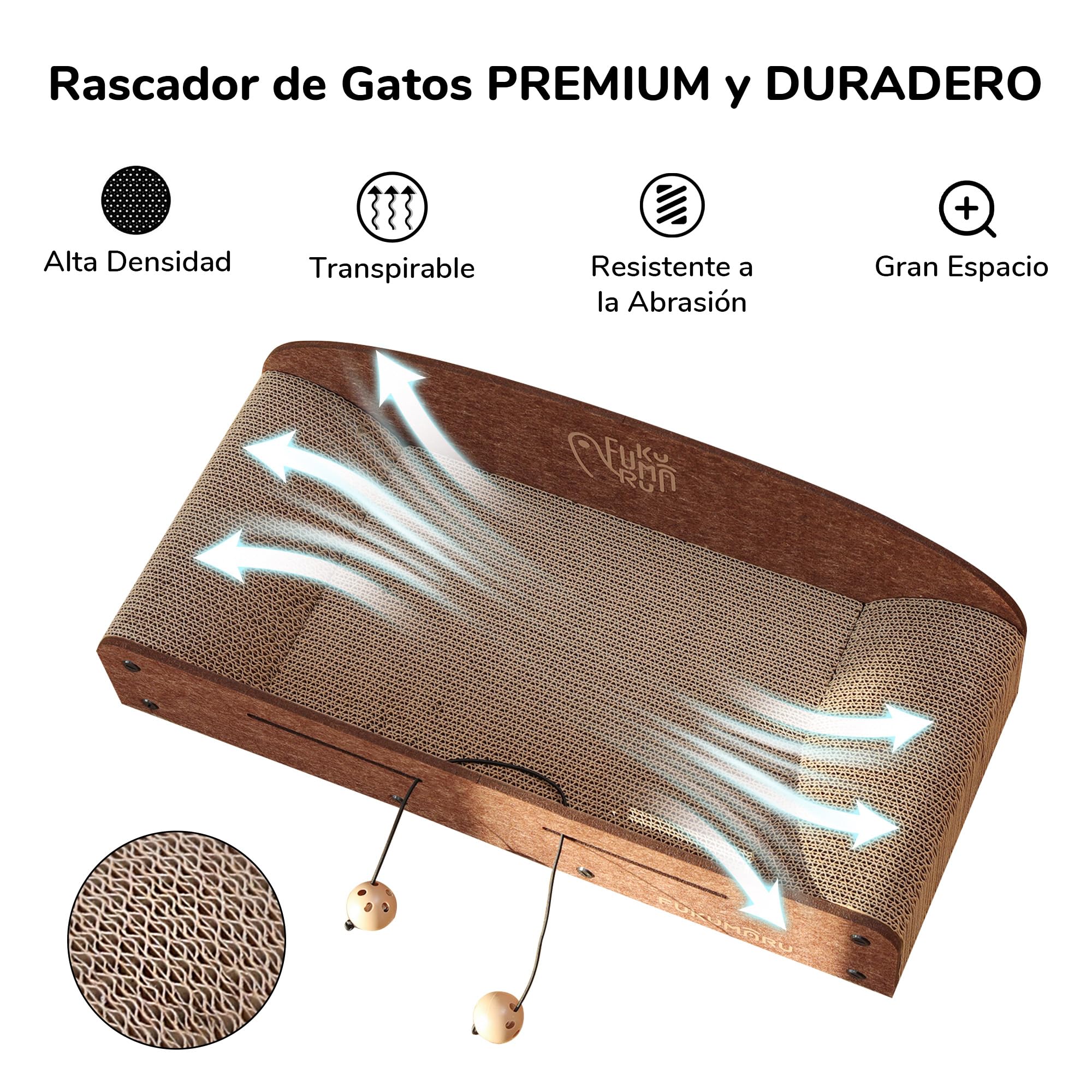 FUKUMARU Rascador para Gatos 66 cm, De Fieltro Cartón Ondulado Reciclable con Pelota de Juguete，Color Caramelo，Talla Grande