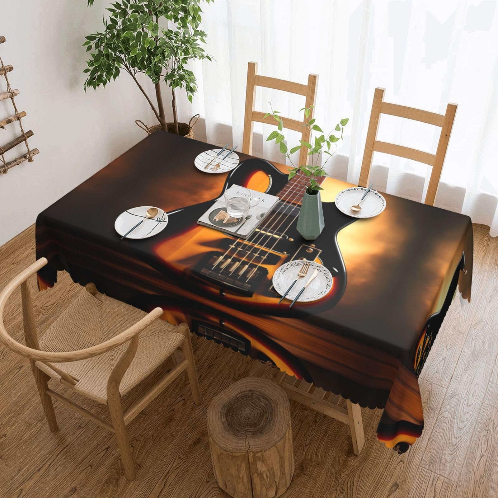 HLBSDM Instrumental Guitar Square Lace Tablecloth, 54x72 Inch Restaurant Decorative Tablecloth, Party Banquet Indoor and Outdoor Universal Tablecloth