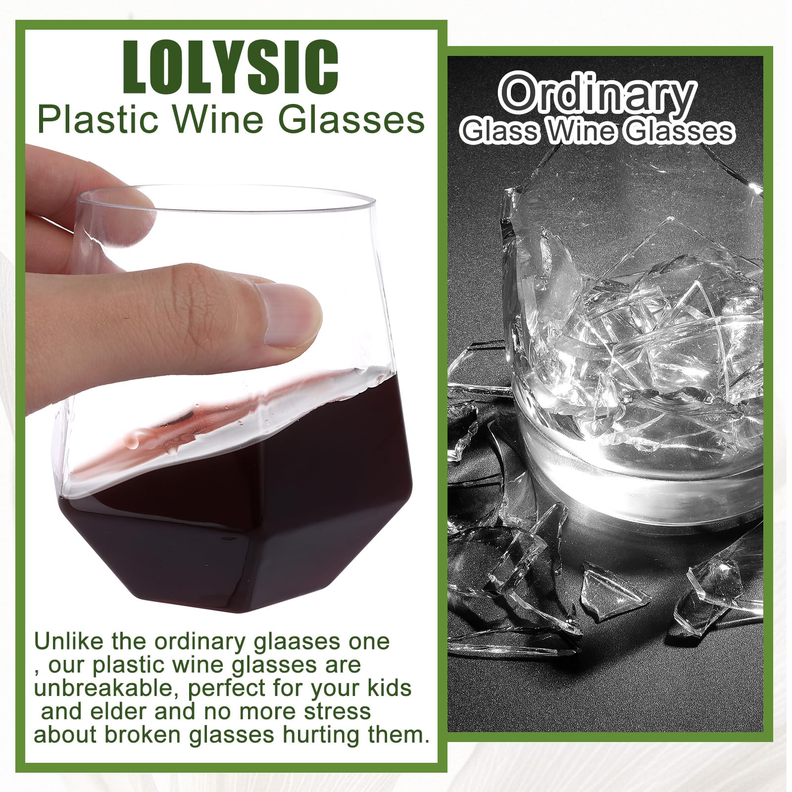 Lot de 40 verres à vin réutilisables en plastique transparent incassable pour jus, champagne, whisky, 350 ml