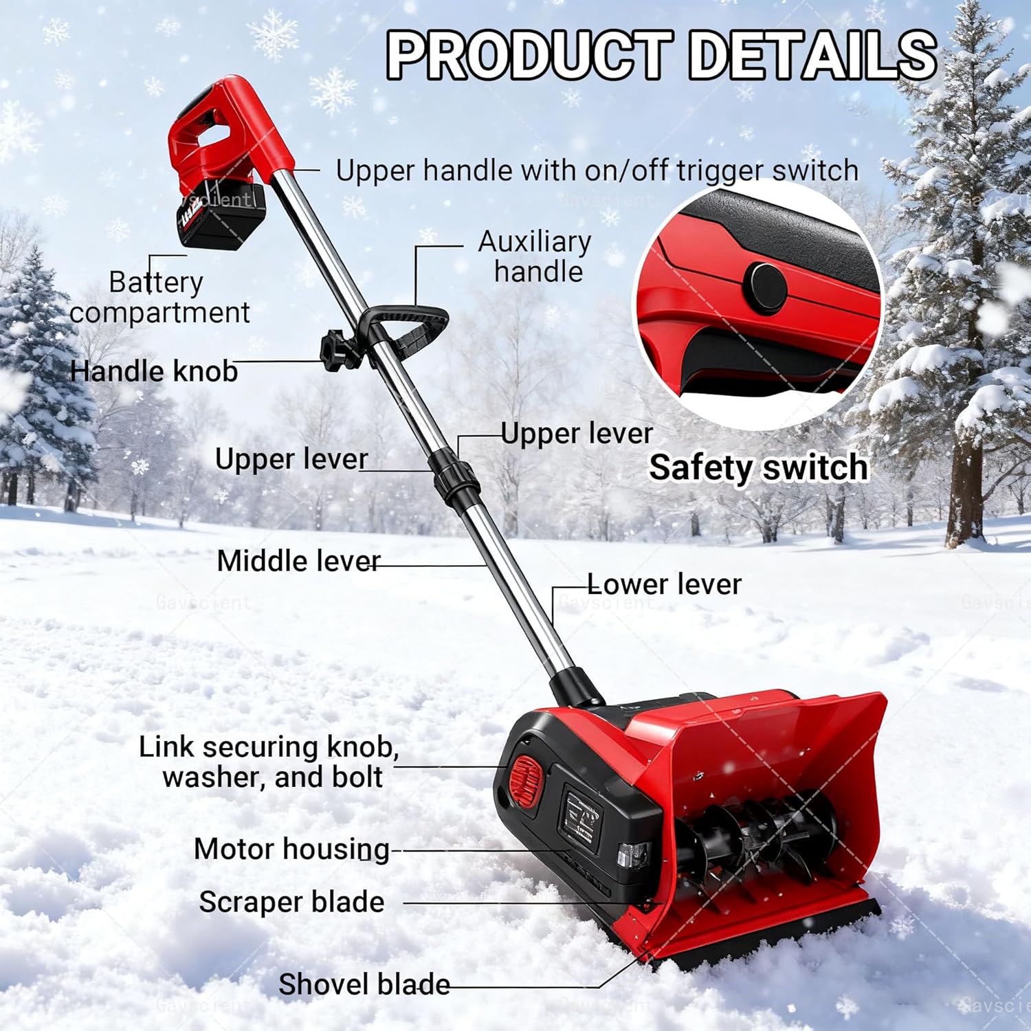 Battery Powered Snow Blower,Handheld Electric Snow Blower with Removable Battery and Charger,with Battery&Charger Included, for Patio, Playground, Farm Onebattery-1500mAh