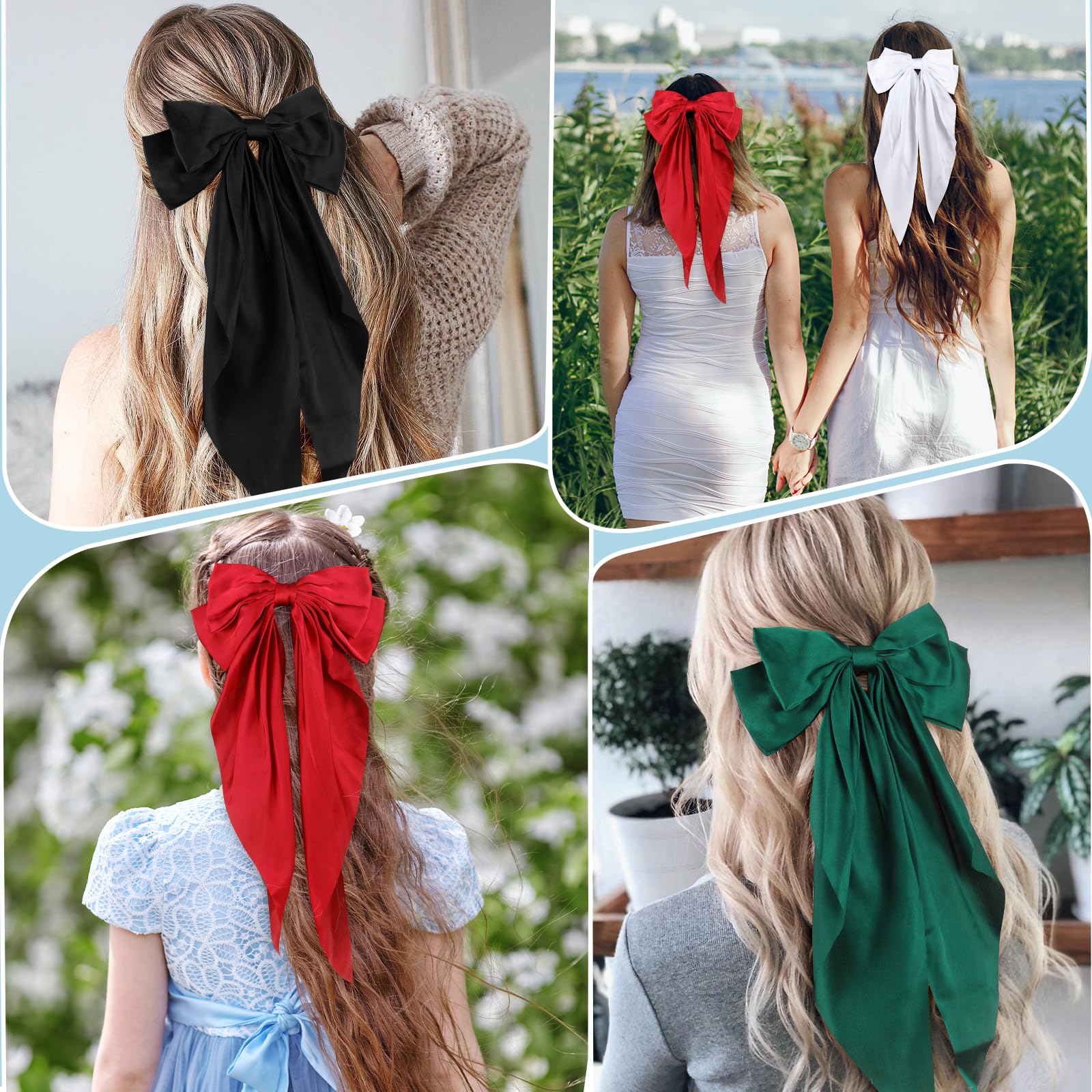 WLLHYF Lot de 20 nœuds à cheveux en satin pour femme avec longues queues en ruban - Pinces à cheveux douces et soyeuses - Accessoires de cheveux français vintage pour fille et princesse