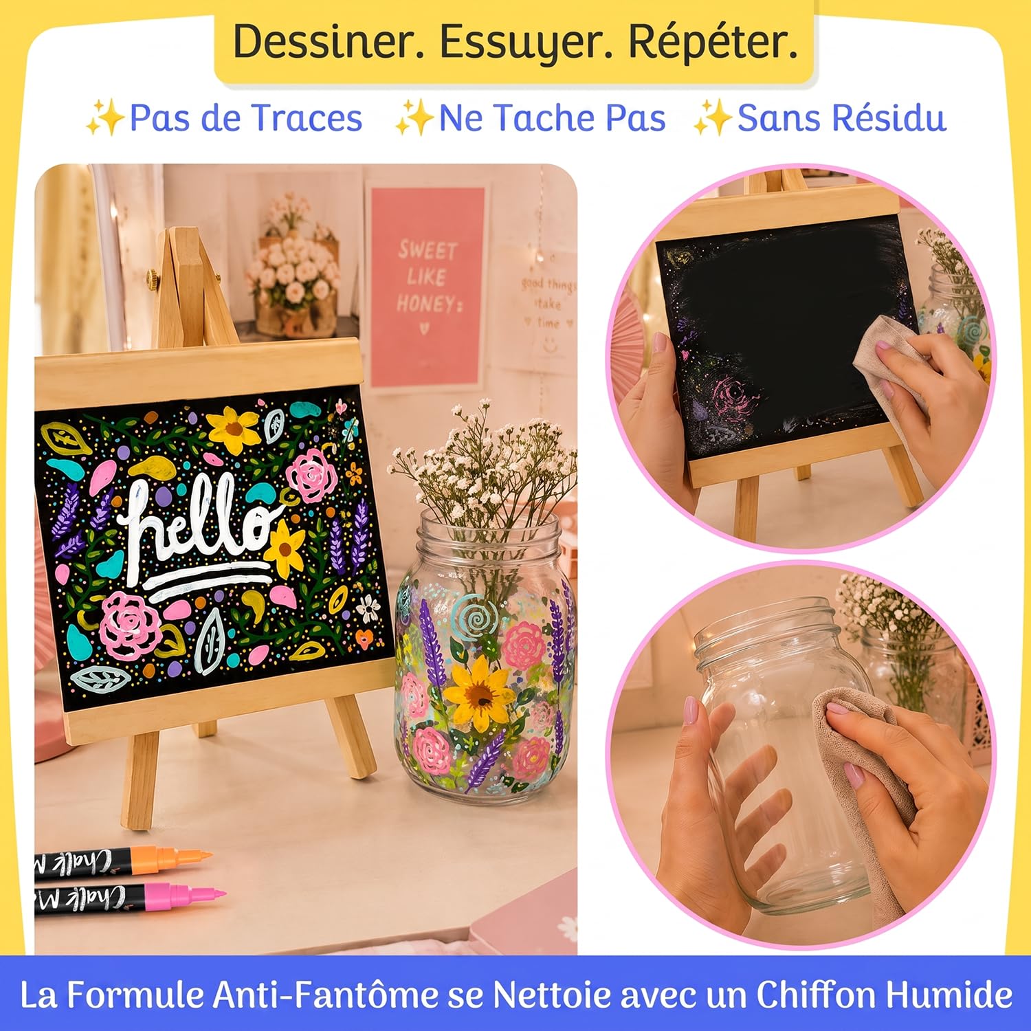 Chalkola Set 30 Marqueur Craie Effacable Tableau Noir 1mm - Stylo Craie