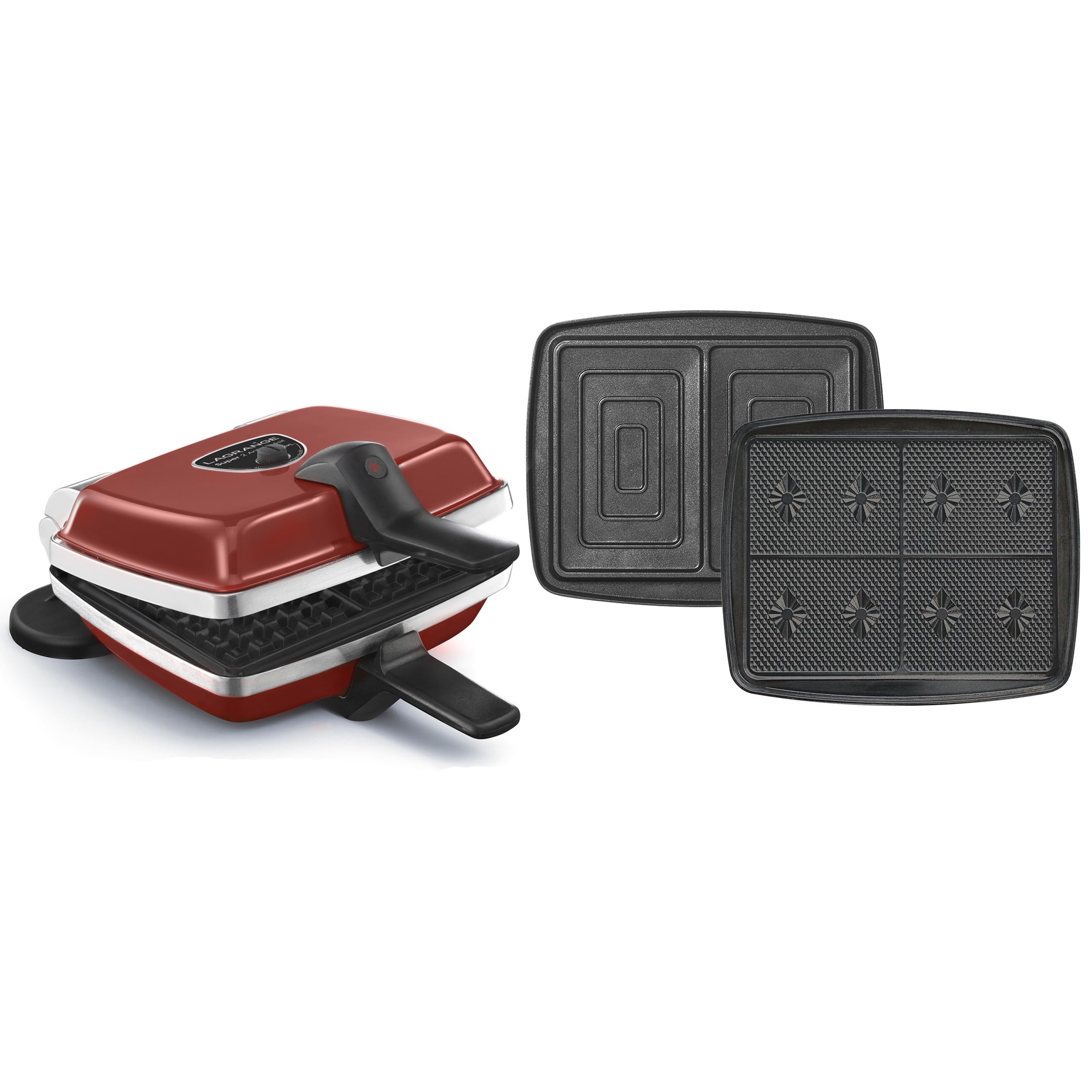 Gofrera Super 2 Antiadherente rojo - multifuncional para gofres, sándwiches y obleas