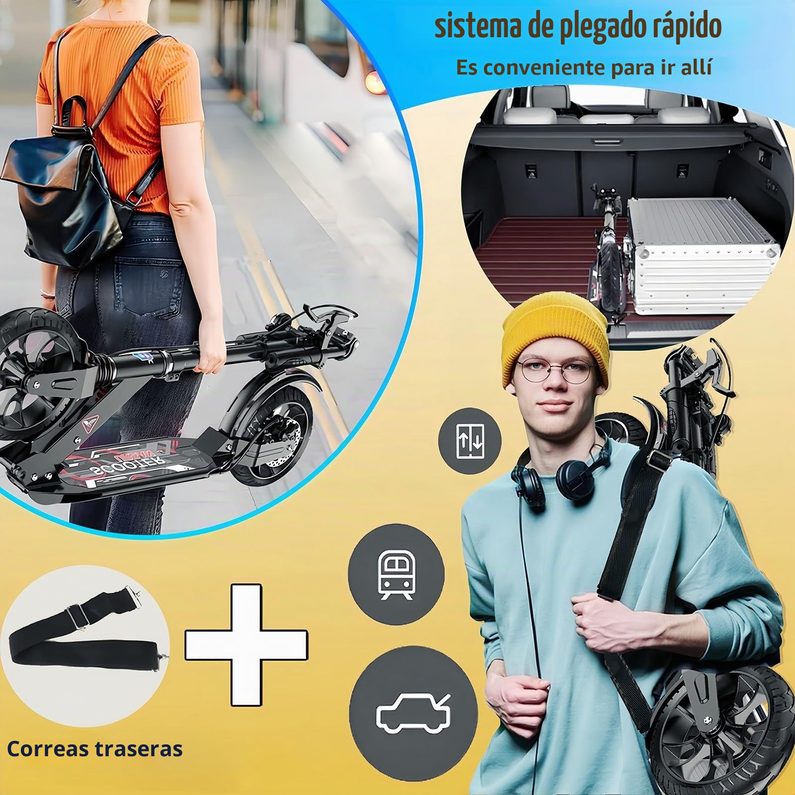 Patinete Urbano para Adultos, Patinete De Ruedas Grandes con Freno Doble, Suspensión Doble, Capacidad De Carga De 150 Kg, Elegante Patinete Plegable para Viajeros
