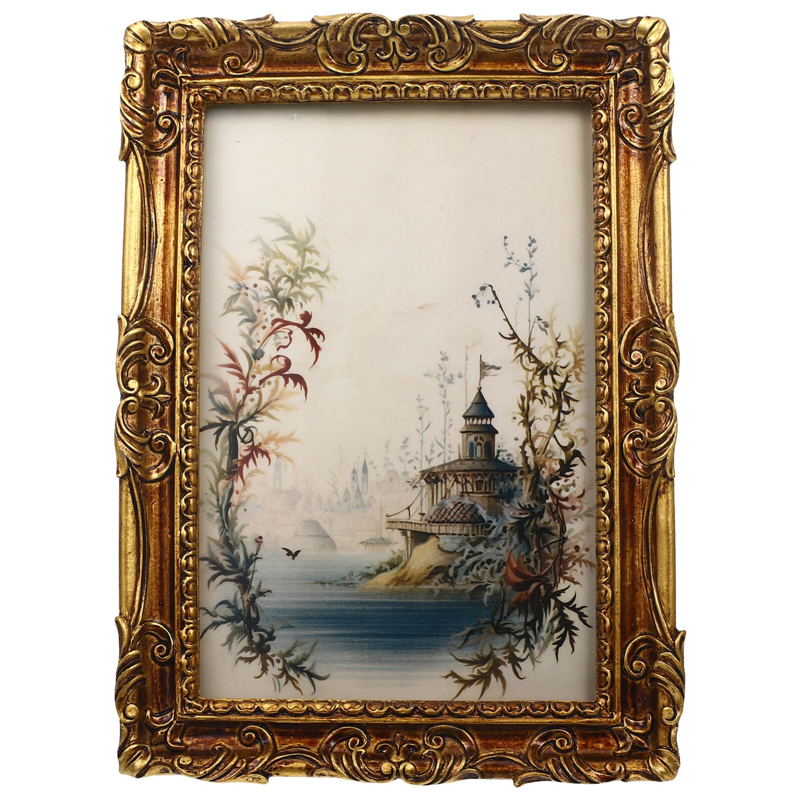 Cadre photo vintage en résine gaufrée avec ornements antiques