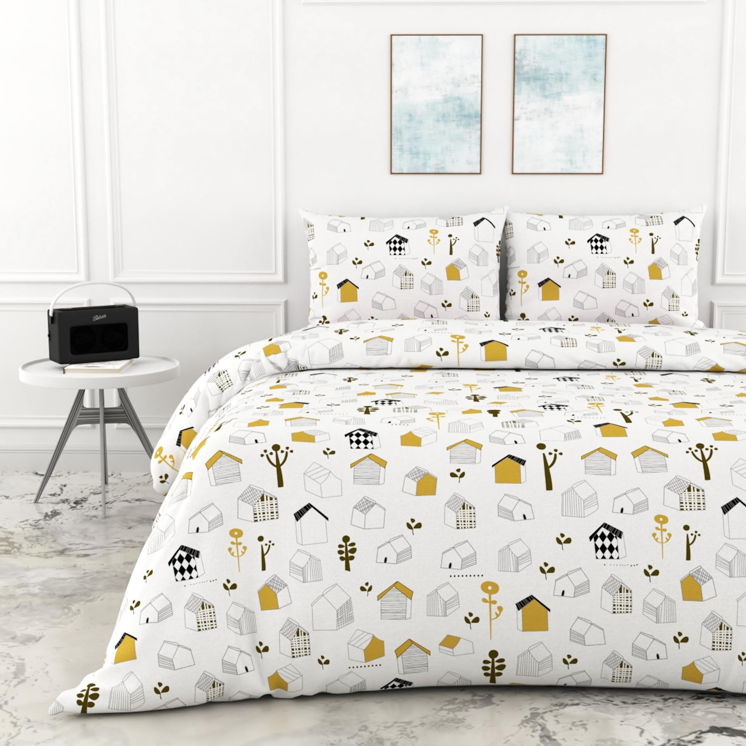 LORETO - A QUALITY LINEN BRAND 100% Cotton Bedsheet for Double Bed, 1 Double Bedsheet with 2 Pillow Covers | 144 TC Queen Size Double Bedsheet Cotton, Soft White Kids House Design
