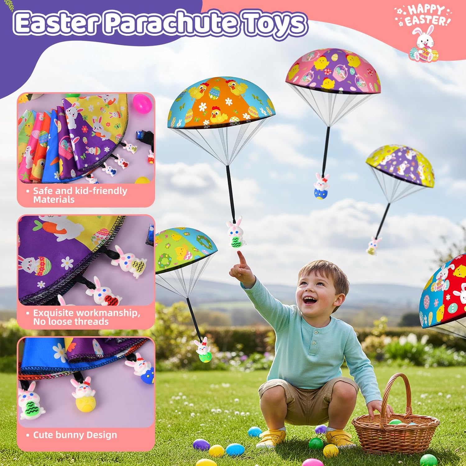 8 Pack Prefilled Easter Eggs Parachute Toys, Hand Throw Flying Toys for Kids Boys Girls Easter Egg Fillers, Easter Basket Stuffers Party Favor
