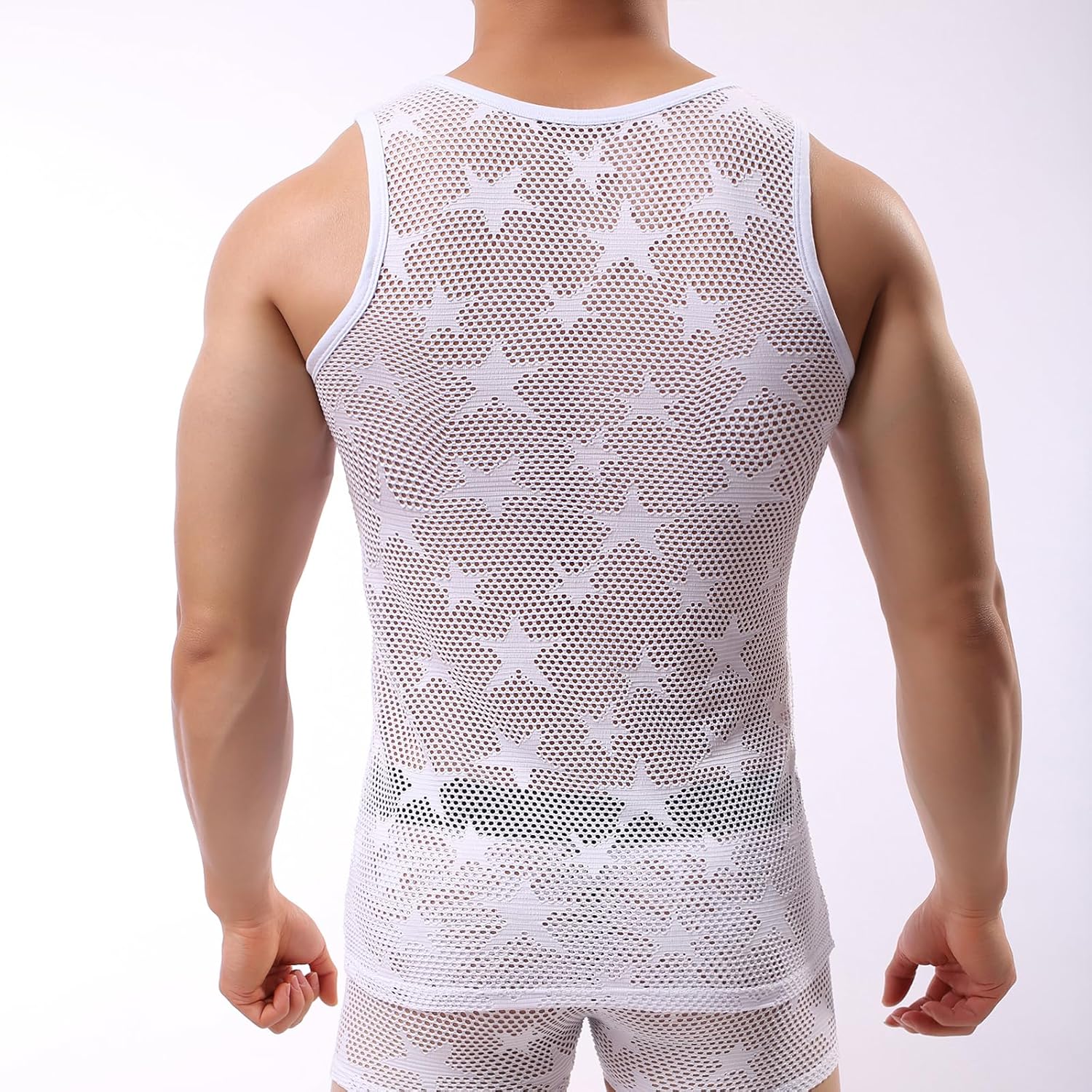 Evankin Mens Sexy Star Fishnet Tank Top See Through Mesh Sleeveless Tank Shirt Muscle Sheer Undershirts - Image 6