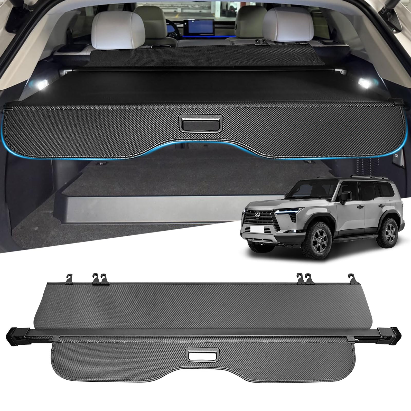 Retractable Cargo Cover Fit for 2024 2025 Toyota Land Cruiser Prado LC250 J250 / GX550 Black Carbon Fiber Texture Toyota Land Cruiser Prado LC250 J250＆GX550 Accessories 2024 2025 No Gap Trunk Cover