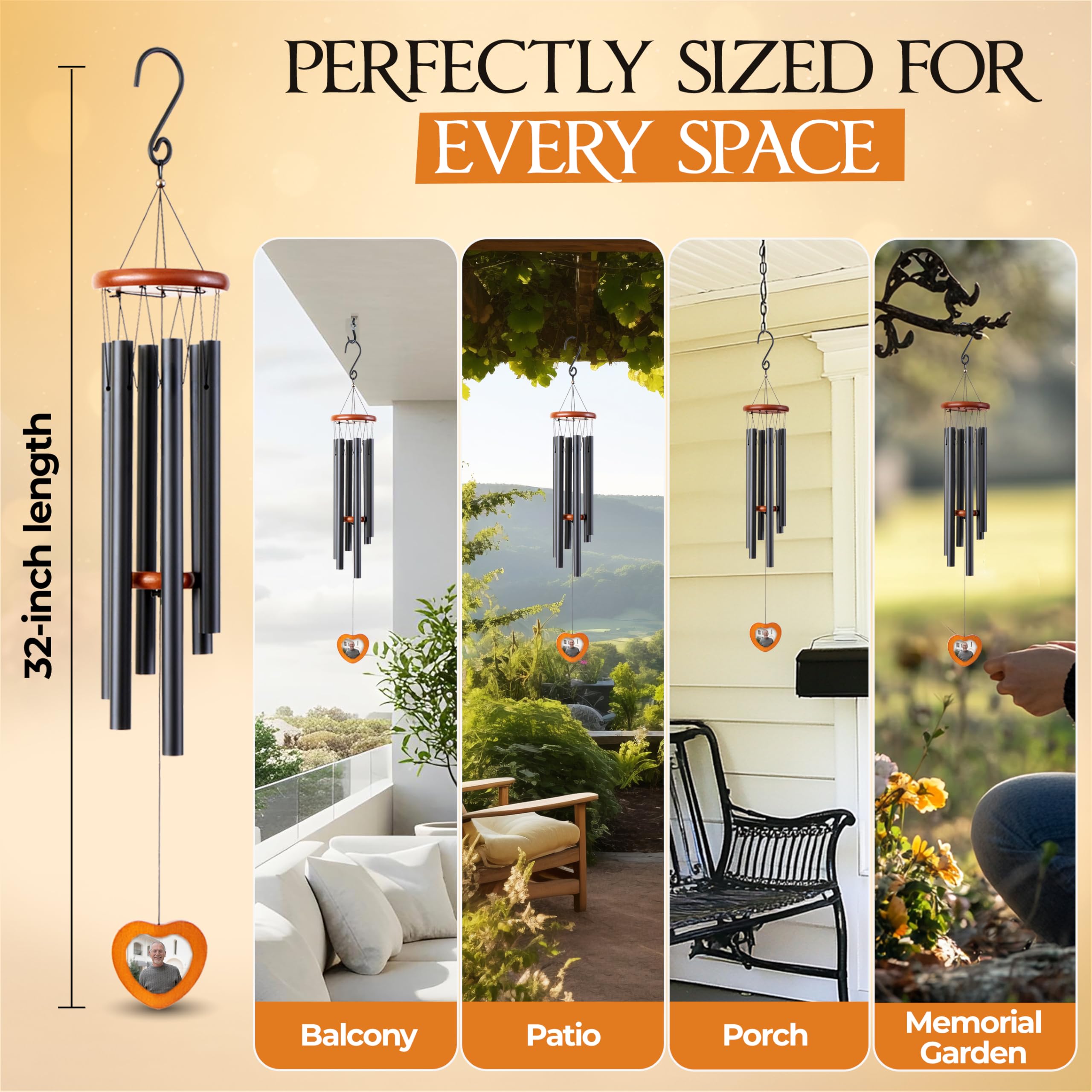 LOMBO 32 Inch Memorial Wind Chimes Outdoor, Personalized Sympathy Gifts for Loss of Loved One, Memorial Gifts for Loss of Mom, Sympathy Wind Chimes for Mother, Father, Brother, Sister 9
