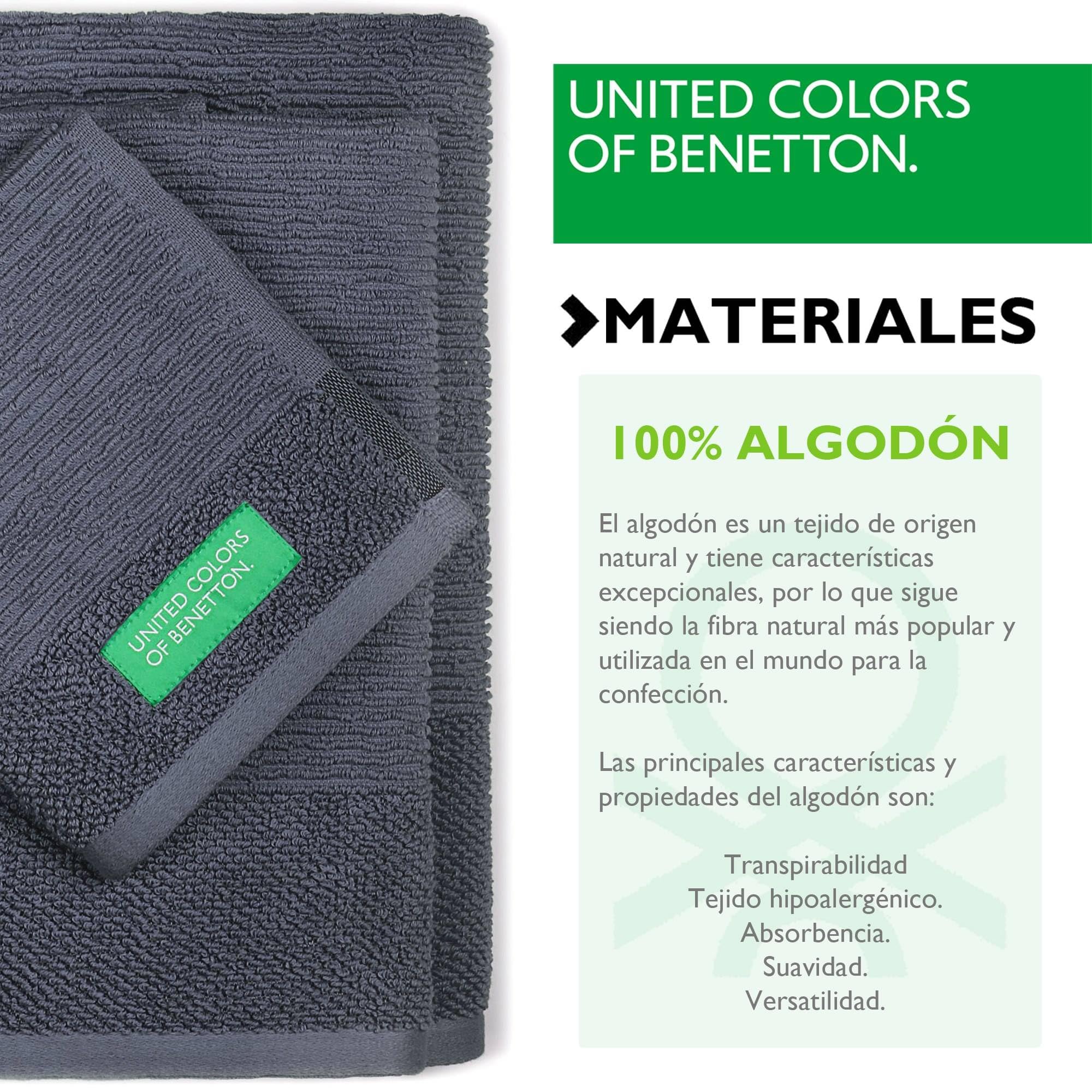 Juego de Albornoz M/L 100% Algodón + Set de 3 Toallas de Baño (30x50 + 50x90 + 70x140cm) 450GSM de color Gris oscuro Benetton