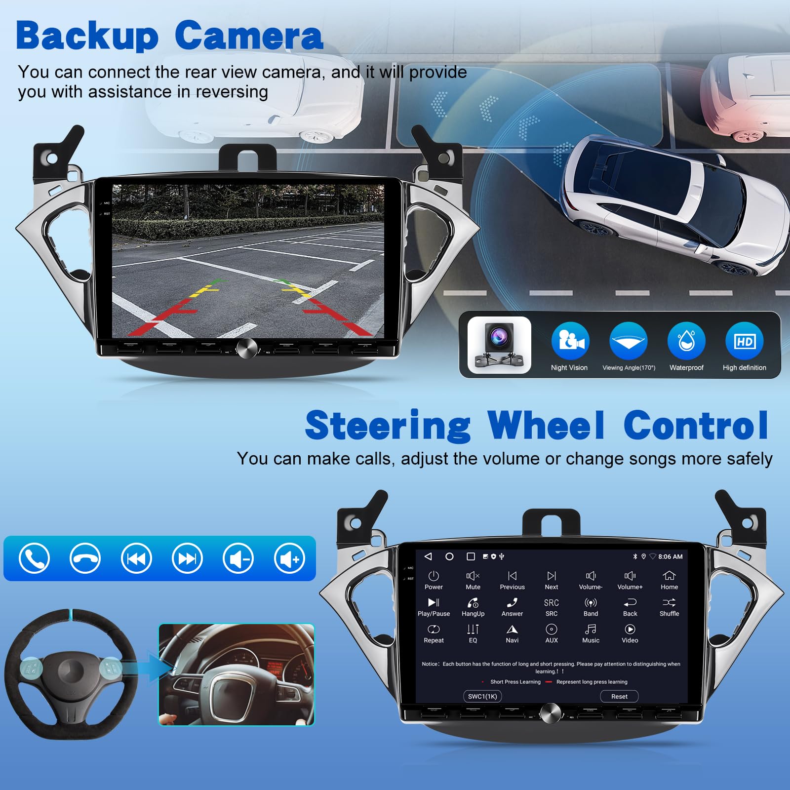 Autoradio pour Opel Corsa 2015-2019/Opel Adam 2013-2016, 2G+64G Écran Tactile Android 9 Pouces, égaliseur Bandes, CarPlay, Android Auto, Commandes au Volant, Bluetooth 5.0, Wi-FI