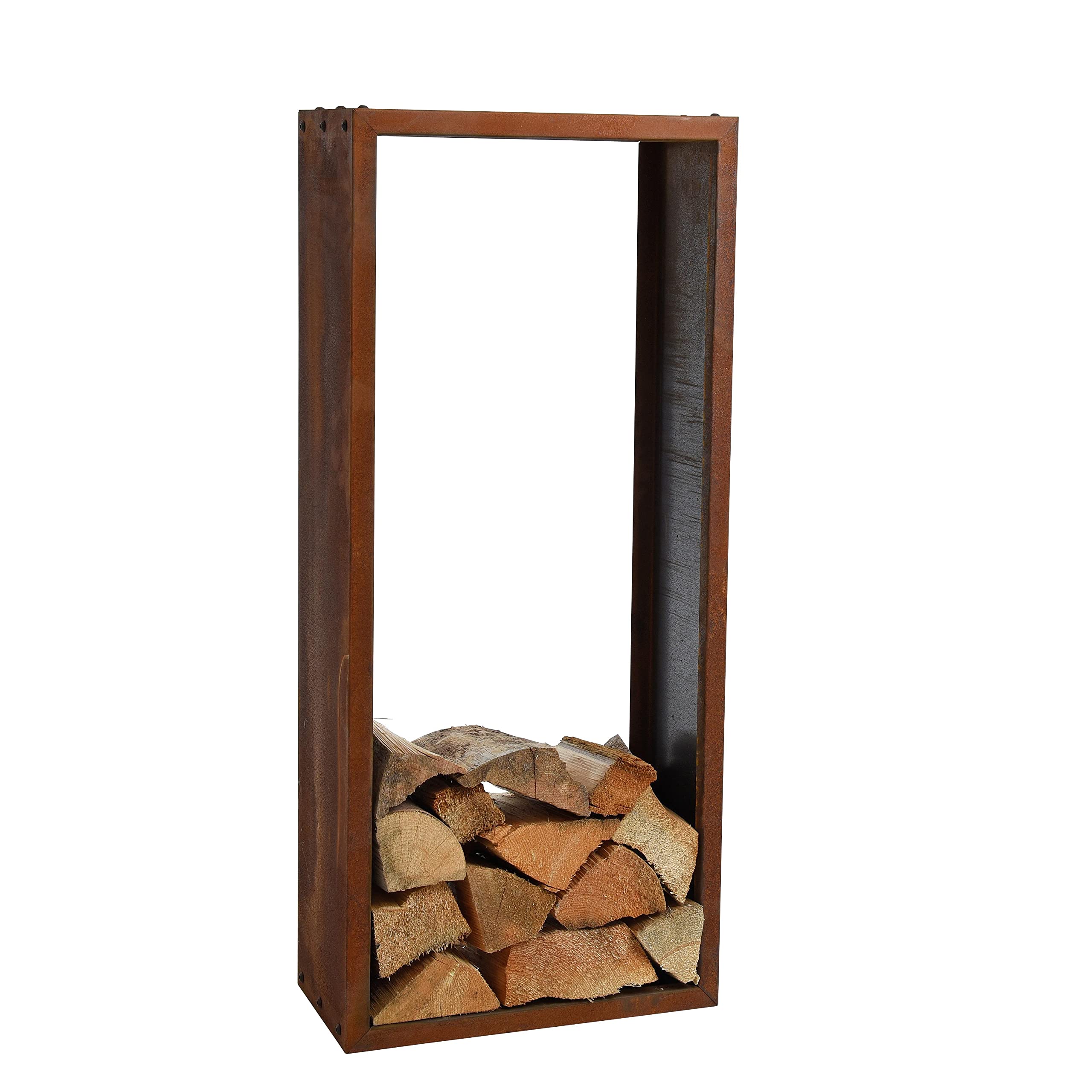 ESTEXO Kaminholzregal Brennholzregal Edelrost Feuerholzregal Rost Cortenstahl Holzregal Ablage Kaminholzständer Stapelregal (115x50x25 cm)