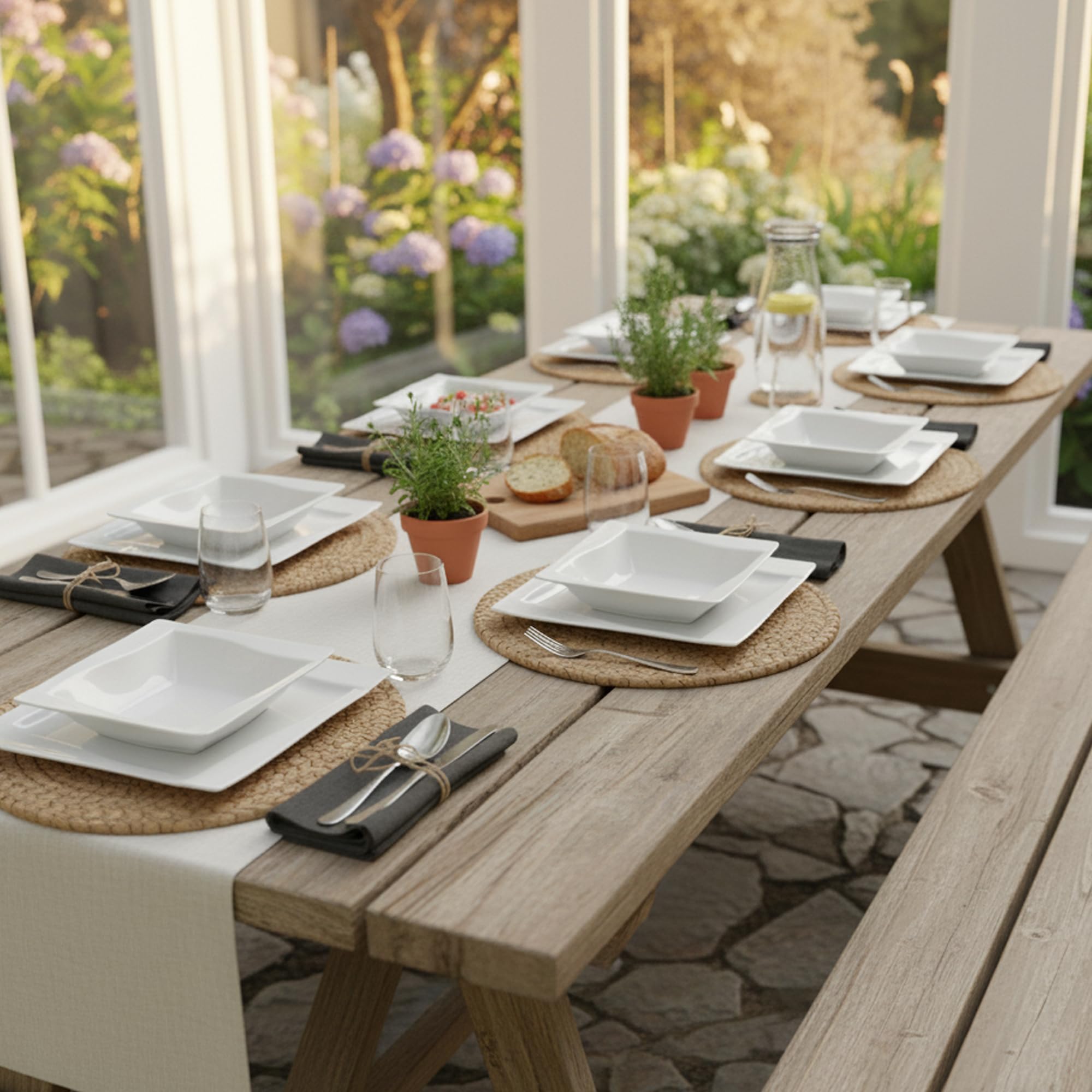 Geschirrset 6 Personen - 18 Teilig - Tellerset aus Porzellan - Weiß Essgeschirr Set - Schüssel- und Tellerset - Modern Tafelservice - Teller - Essservice - Geschirr Set 6 Person