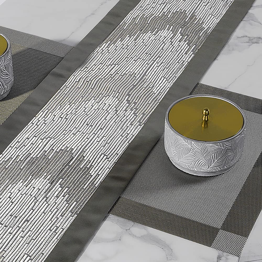 Luxury silver-gray Satin table runner, 30x220cm, for Party Holiday Birthday Wedding Baby Shower Decoration, also suitable for dinning(Size:40230cm,Color:Silver)