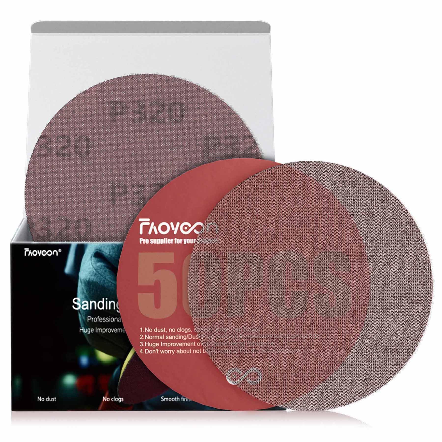 Faoyoon 6 Inch Sanding Mesh | 50 Pack 320 Grit | Micro Mesh Hook and Loop Sanding Discs | Dust Free Net Sandpaper | Wet and Dry Sanding Screen |