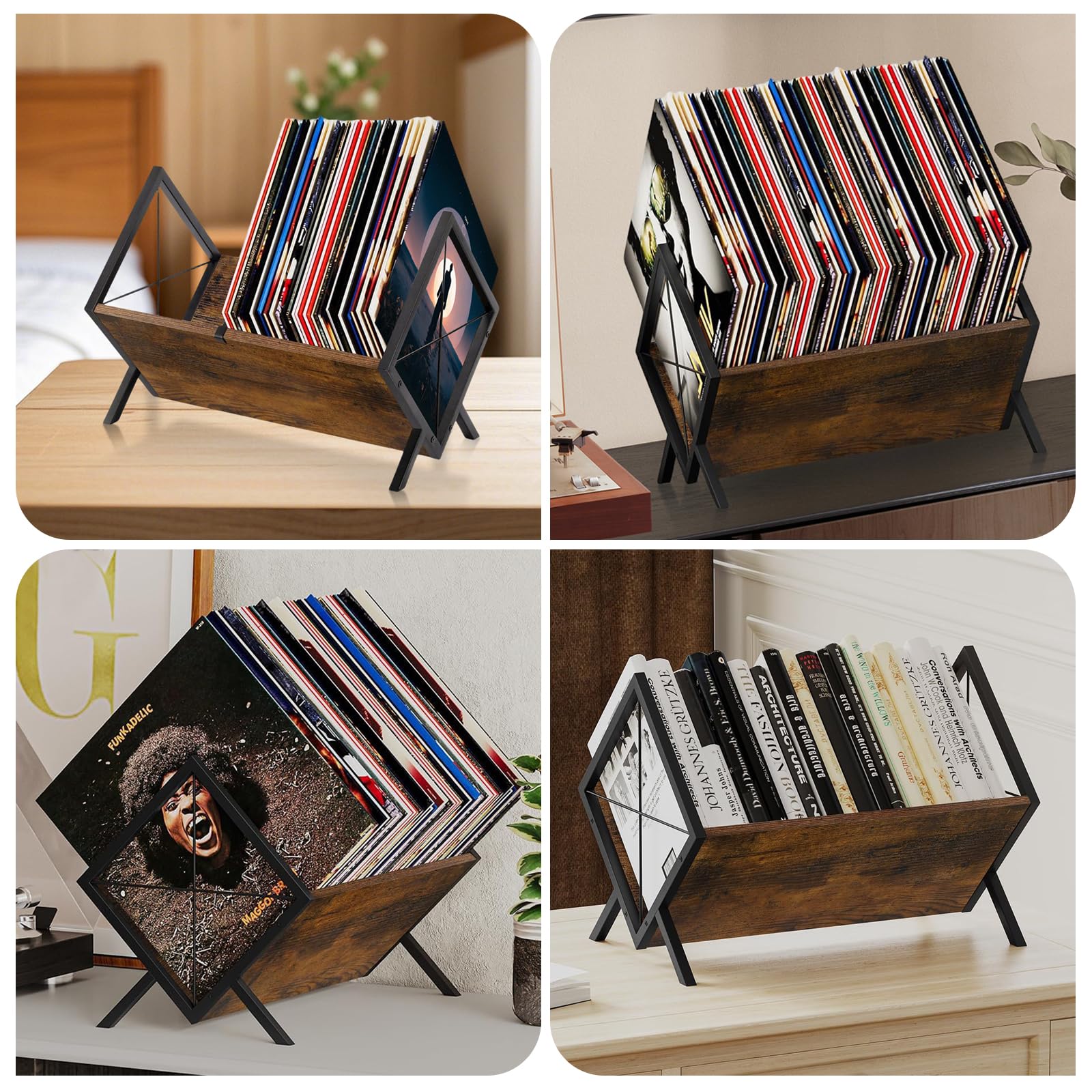 Contenitore per dischi in vinile, 1 ripiano in legno con divisorio regolabile, libro e piastra in vinile, supporto per dischi in vinile, organizzatore per CD, album, riviste, libri
